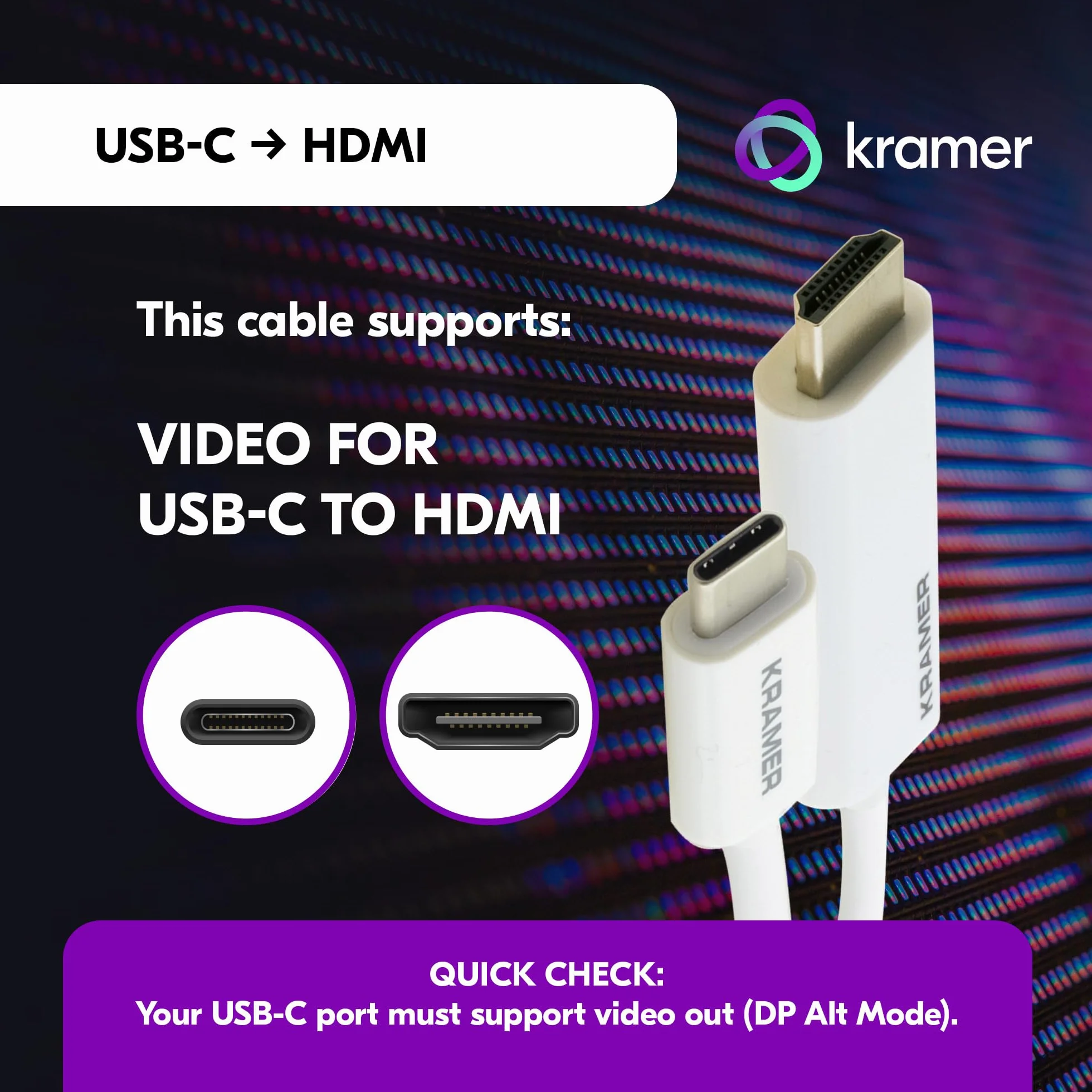 3 m Kramer USB C męski na HDMI męski biały