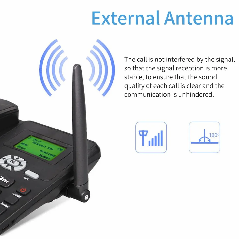 GSM 850/900/1800/1900 MHz, karta SIM 2G, bezprzewodowy telefon stacjonarny z anteną radiową, funkcja alarmu do domu, centrum obsługi telefonicznej biura, firmy hotelowej