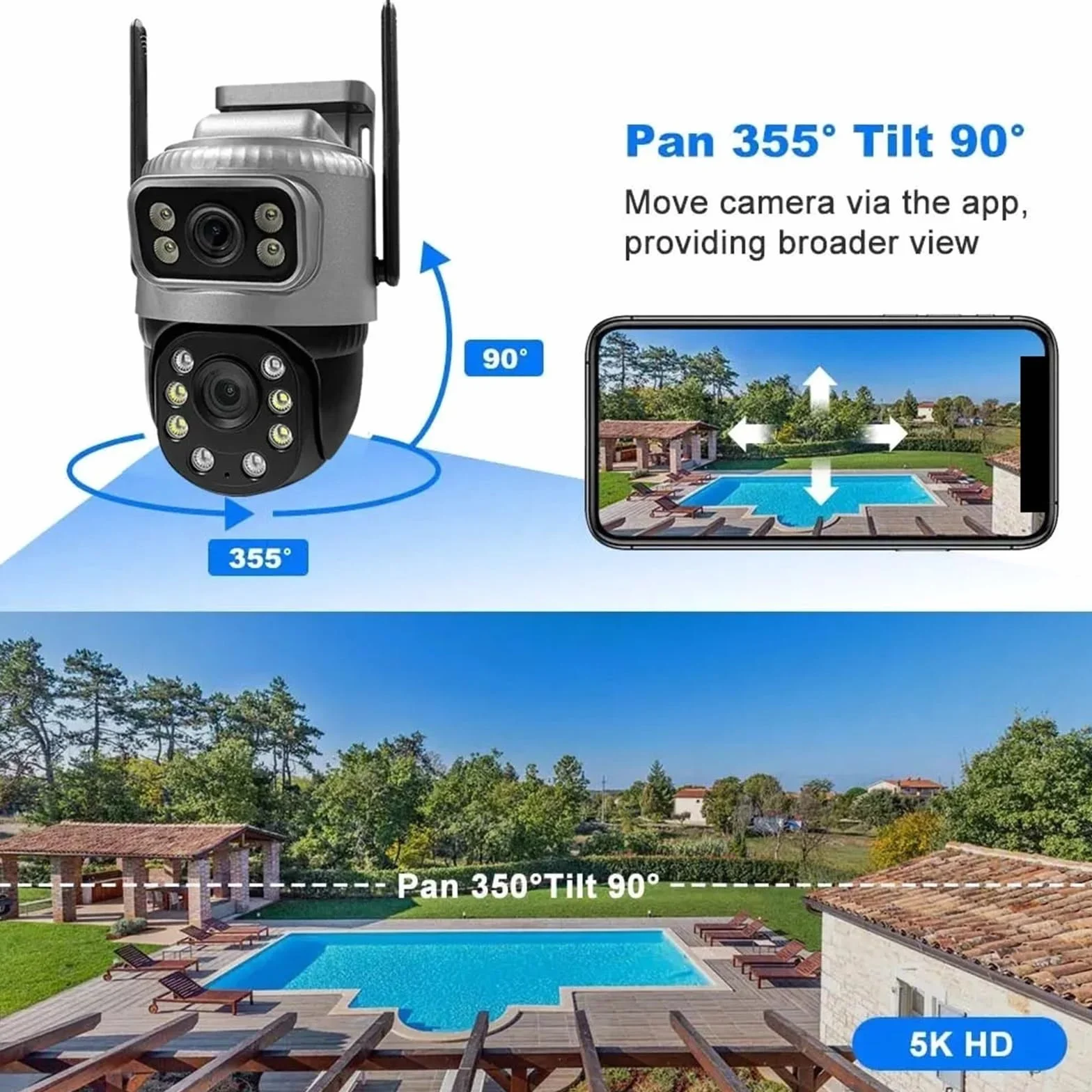 Kamera bezpieczeństwa, Kamera IP 4G z podwójnym obiektywem, 4 MP, 4K, wodoodporna, do monitoringu zewnętrznego, inteligentny dom, noktowizor, ochrona CCTV(WIFI Cam 128G Card)