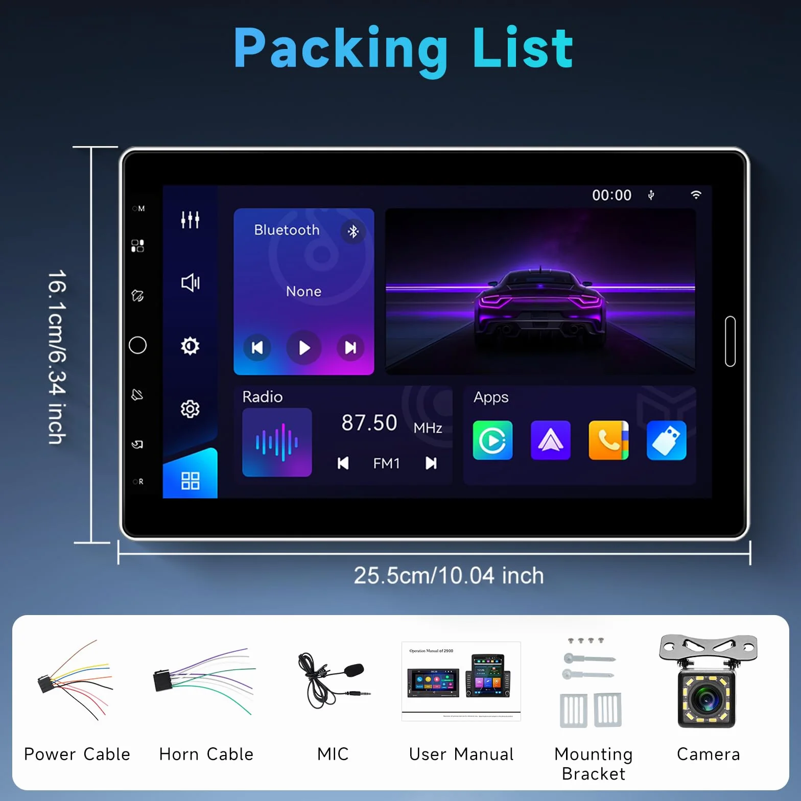 Hodozzy Radio samochodowe 1 DIN z ekranem 10,1 cala, bezprzewodowy Carplay, Android Auto, radio ekran dotykowy 1 Din Bluetooth AM/FM/RDS, MirrorLink EQ USB/AUX odtwarzanie wideo online + kamera
