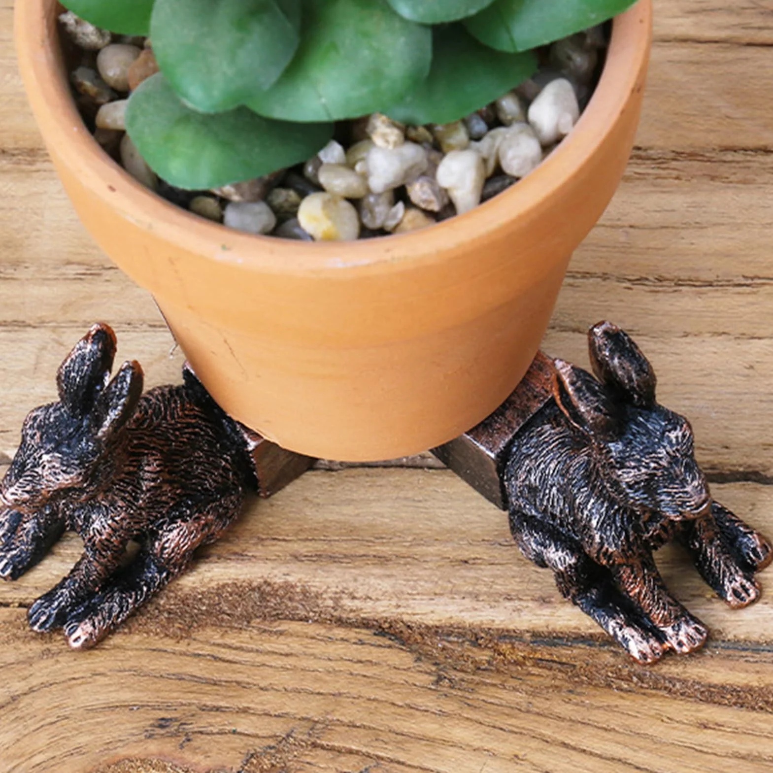 Stojak na doniczki, stojak na doniczki, 6 x 6 x 8 cm, podstawa z żywicy, żółw, żaba, królik, leżący kot, nadaje się do wszystkich kwiatów wewnątrz i na zewnątrz (królik)