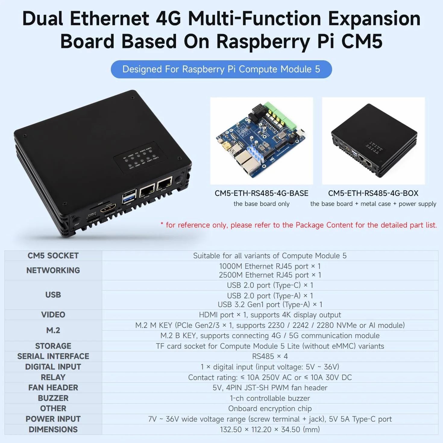 Waveshare Gigabit/2.5G Dual Ethernet Multi-Function Expansion Board Based on Raspberry Pi CM5 (NOT Included),RS485, 4G/5G Module and 4K Display Output, Board Only