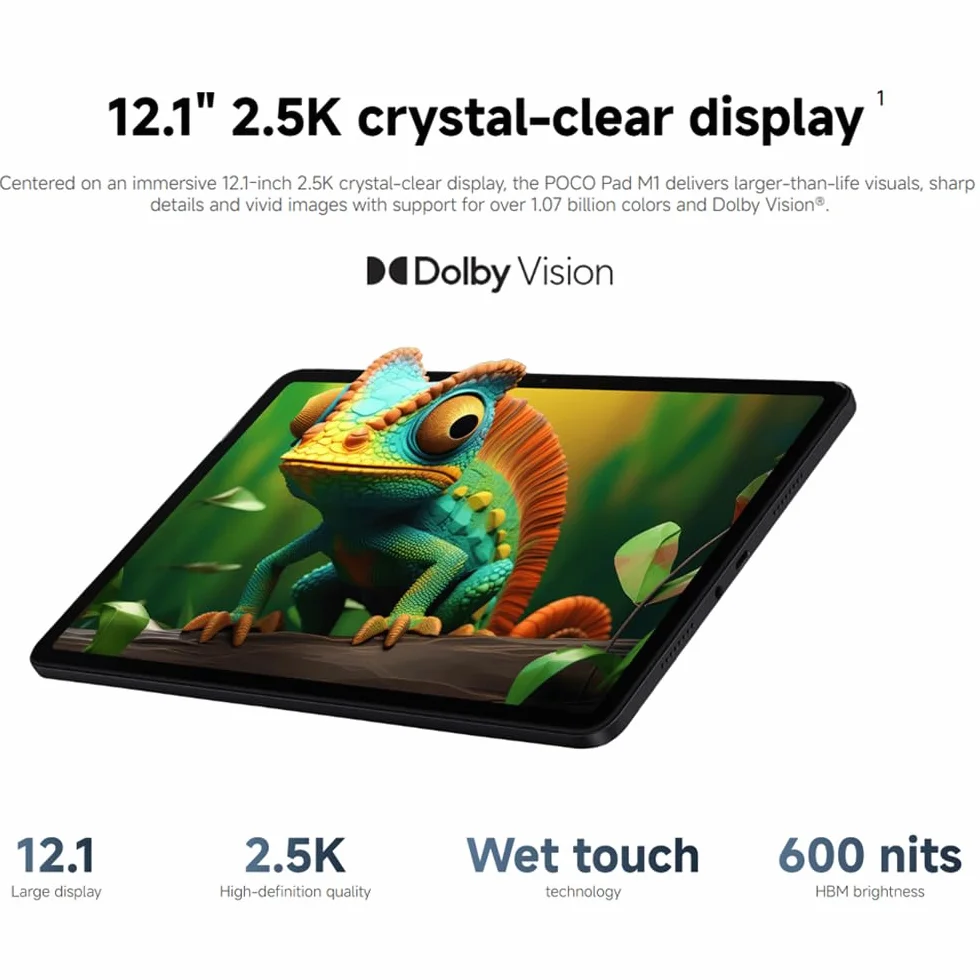XIAOMI POCO Pad M1 8 GB + 256 GB Tablet Snapdragon 7s Gen 4, ekran 12,1" 2,5K 120 Hz, bateria 12000 mAh + szybkie ładowanie 33 W, podwójne kamery 8MP, niebieski (z ładowarką w zestawie