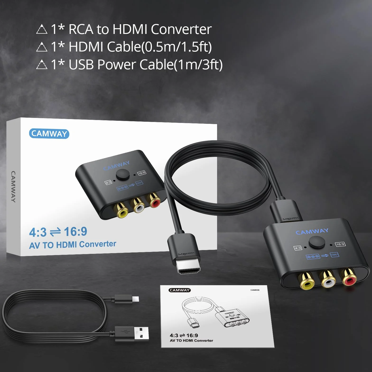 CAMWAY Konwerter RCA na HDMI 1080P AV na HDMI Adapter Kompozytowy CVBS PAL NTSC Wii PS1 PS2 N64 Xbox