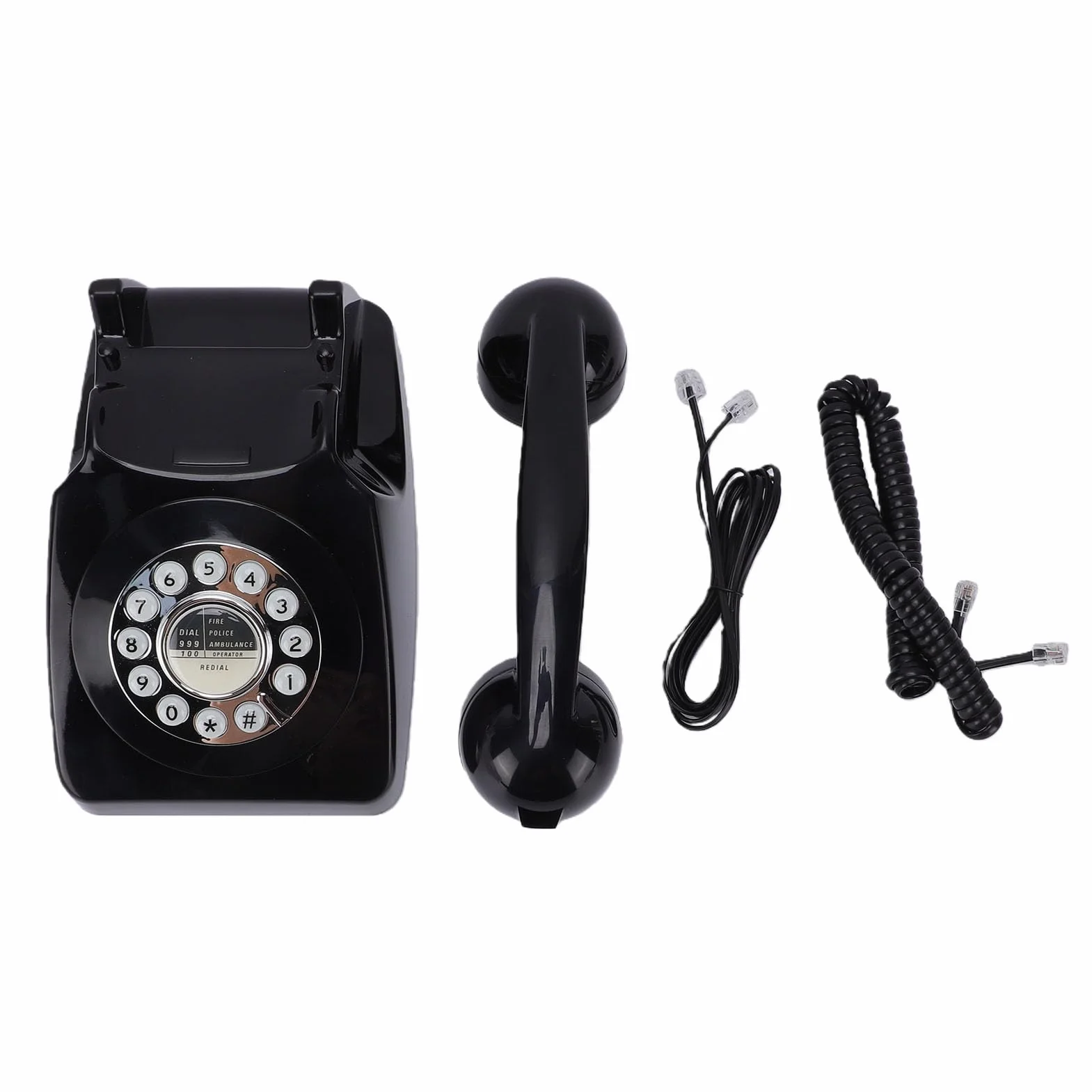 Zabytkowy Telefon Stacjonarny Klasyczny Wygląd, Telefon Przewodowy w Stylu Retro z Przyciskami Ponownego Wybierania RJ11, Plug and Play do Wystroju Domowego Biura (BLACK)
