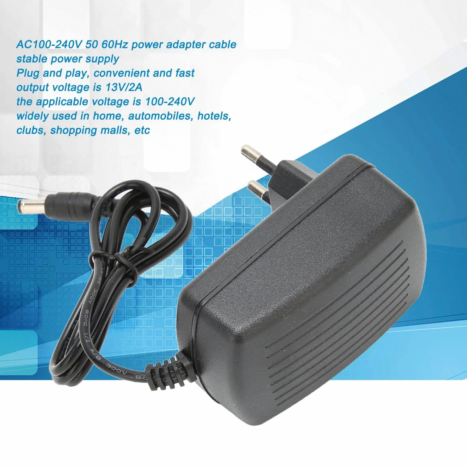 Zasilacz 13V 2A, AC100‑240V 50 60Hz Zasilacz Przewód Zasilacz Przewód Zasilacz Ładowarka do Domu Samochody Hotele (Wtyczka UE)