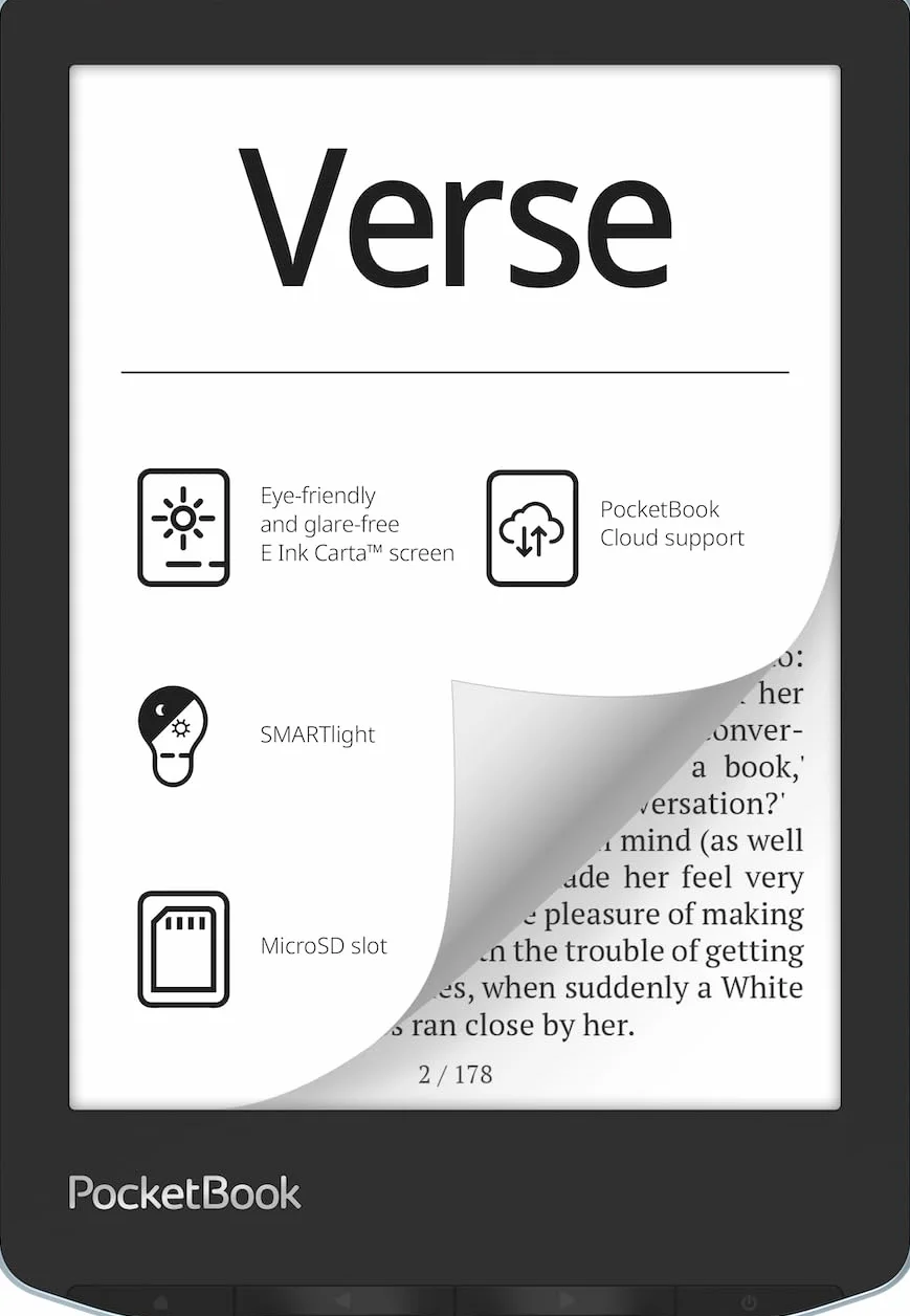 Czytnik e-booków PocketBook Verse| Przyjazny dla oczu 6'' dotykowy ekran E-Ink Carta™ HD | Regulowane podświetlenie SMARTlight| Nawet miesiąc pracy na baterii |Wi-Fi i kartę pamięci | jasnoniebieski