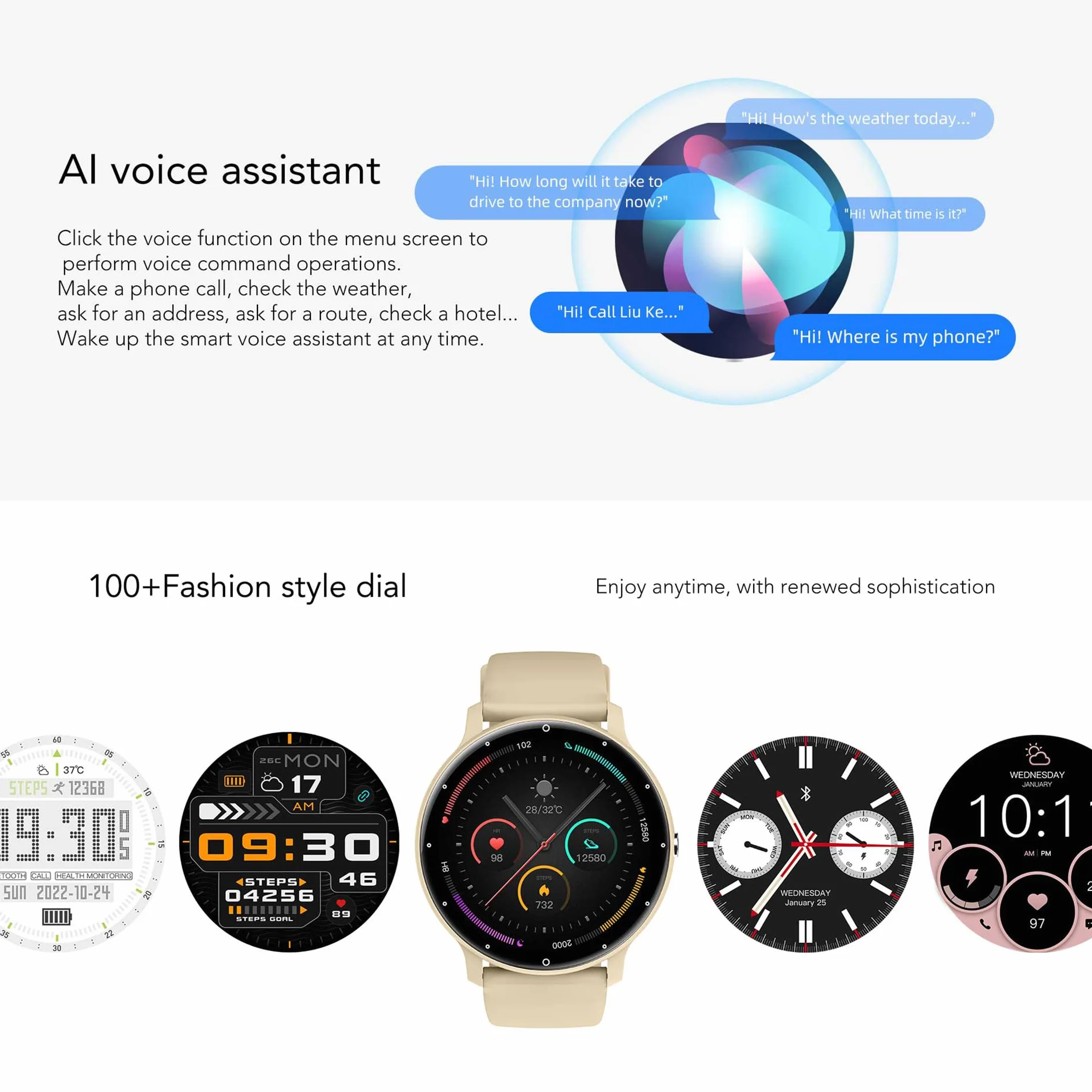 Smartwatche Mężczyźni z Funkcje Telefonu Bluetooth, Sportowy Smartwatch 1,39 Cala ze 123 trybami Sportowymi, Pomiarem Tętna, Odtwarzaczem Muzycznym, Wodoodpornością 5AMT dla Android iOS (Złoto)