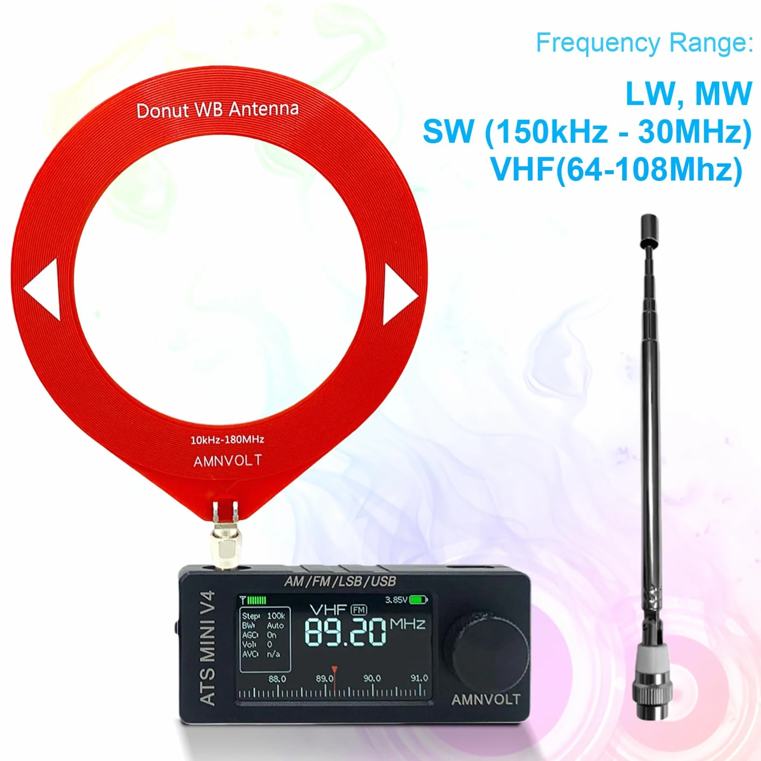 Przenośne radio AM FM V4 ATS MINI 1,9" IPS Si4732 DSP z wzmacniaczem słuchawkowym, metal/plastik, do wędrówek i kempingu