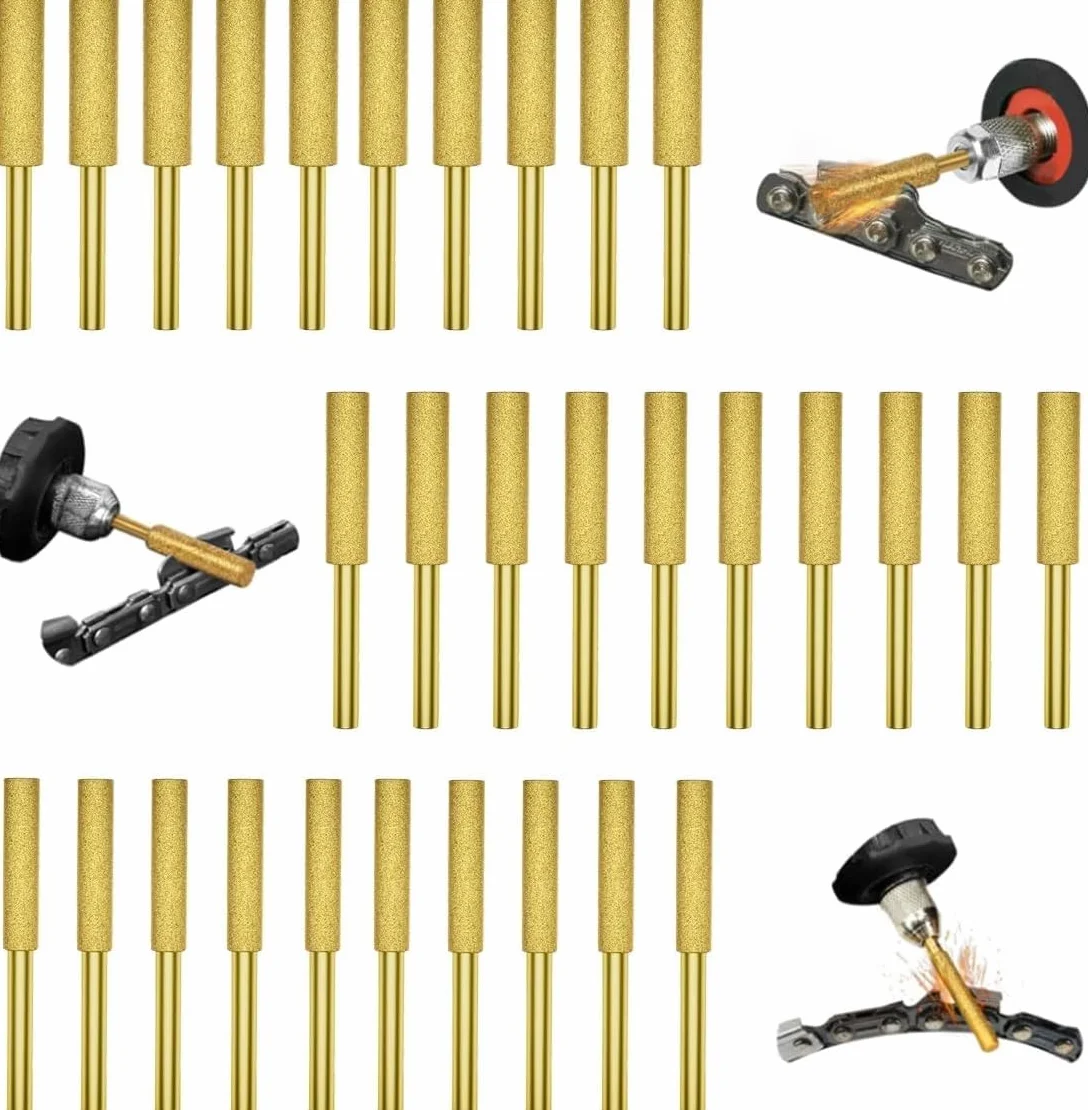 Alrens diamentowe ostrzałki do piły łańcuchowej 30 sztuk, kompatybilne z Dremel, 3 rozmiary 4 mm 4,8 mm 5,5 mm