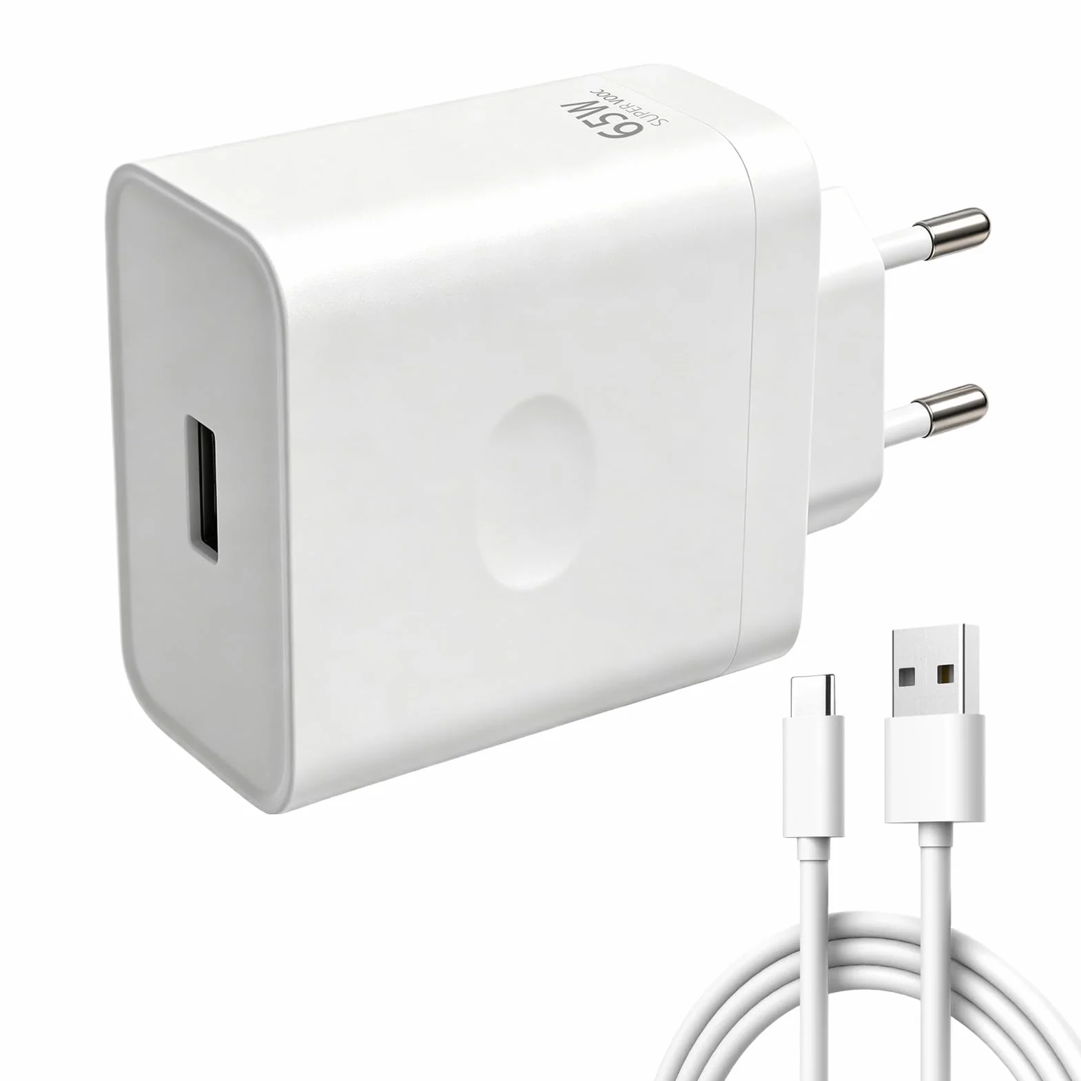 65W USB-C Ładowarka do Super-VOOC, ładowarka super-vooc z kablem USB-A na C Find X7/X6/X5/X3/Reno 11/10/8/7/6 do One-Plus 11/10T Nord 2T/10 Pro do Real-me GT/9 Pro