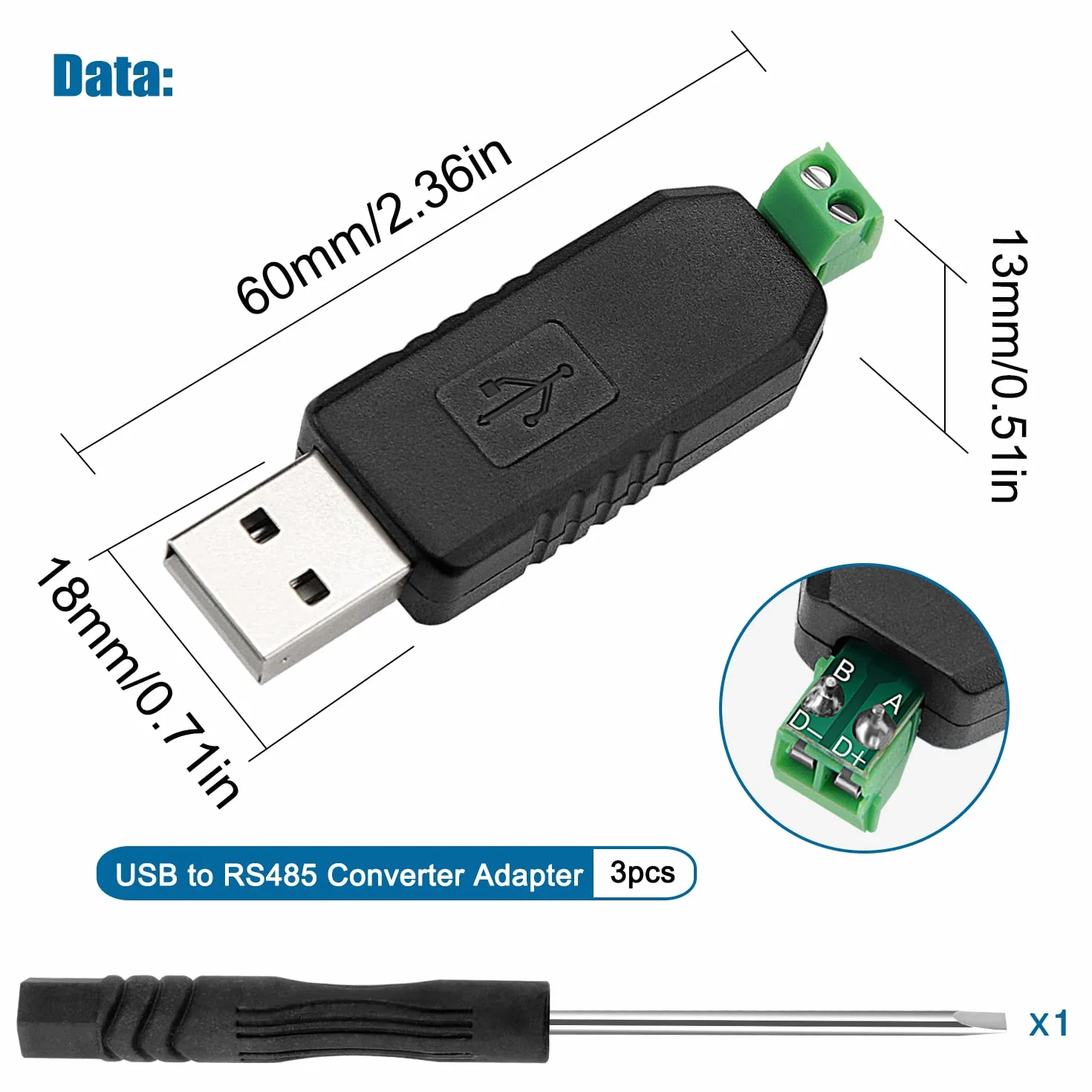 VooGenzek 3 Sztuk USB do RS485 konwerter Adapter, obsługuje Win7 XP Vista Linux Mac OS