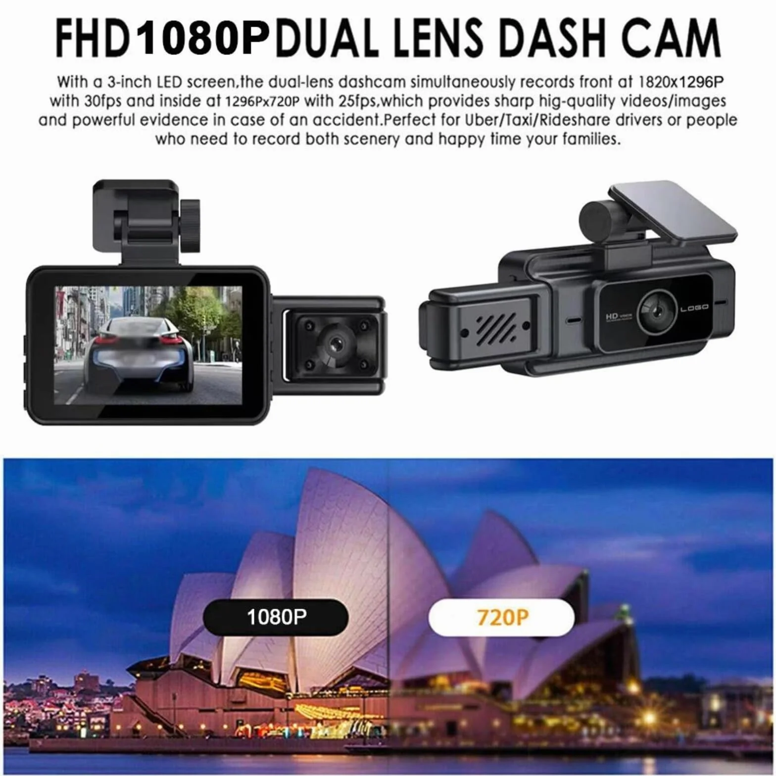 Dash Cam Przód i tył wewnątrz samochodu DVR WIFI 3-kanałowa kamera samochodowa do samochodów Rejestrator wideo Przenośna kamera cofania 1080P do akcesoriów samochodowych G-Sensor