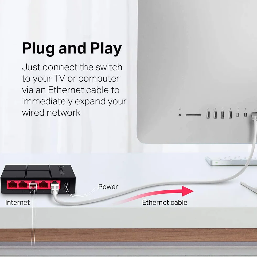 MERCUSYS MS105G – 5-portowy gigabitowy switch biurkowy, metalowa obudowa, Plug & Play, bez wentylatora, energooszczędny – do domu i małego biura