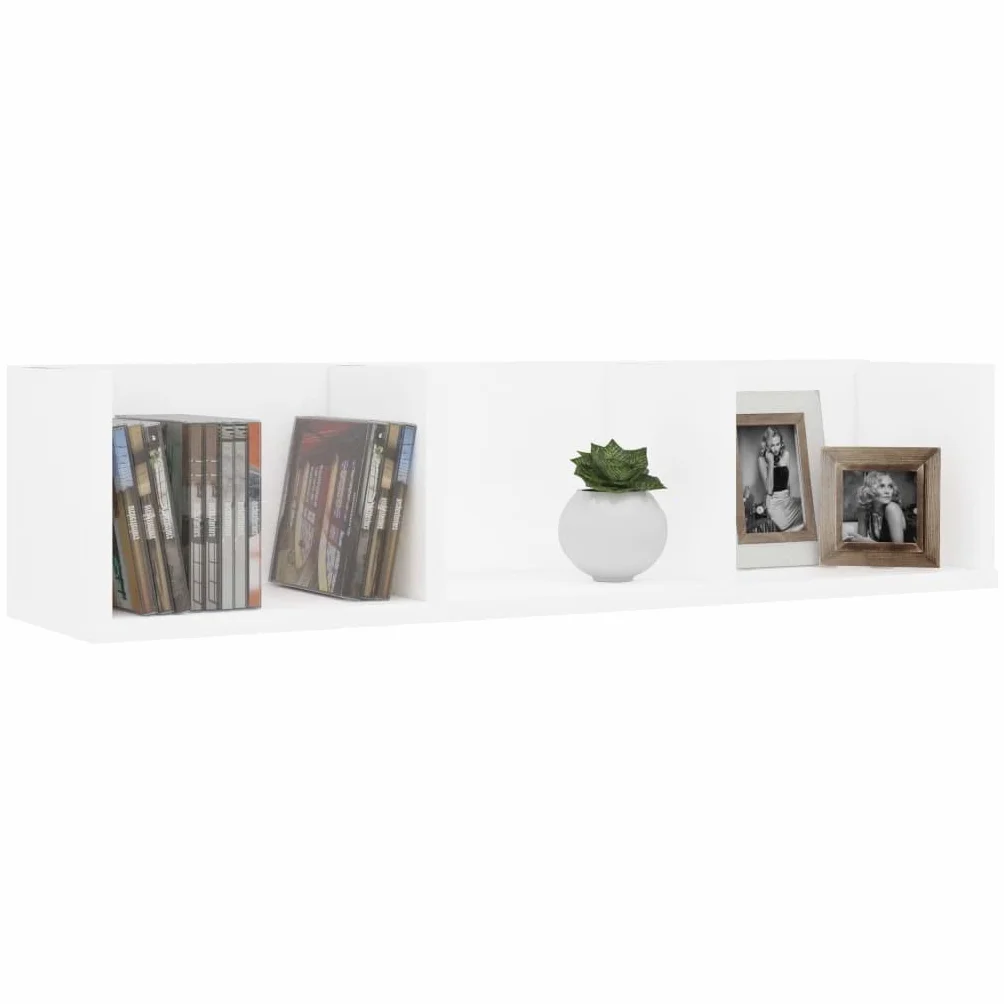 Biały regał ścienny na płyty CD 75 x 58 x 18 cm, drewniany, wielowarstwowy stojak z 3 otwartymi przegródkami, na DVD i akcesoria muzyczne, praktyczne rozwiązanie do organizowania kolekcji