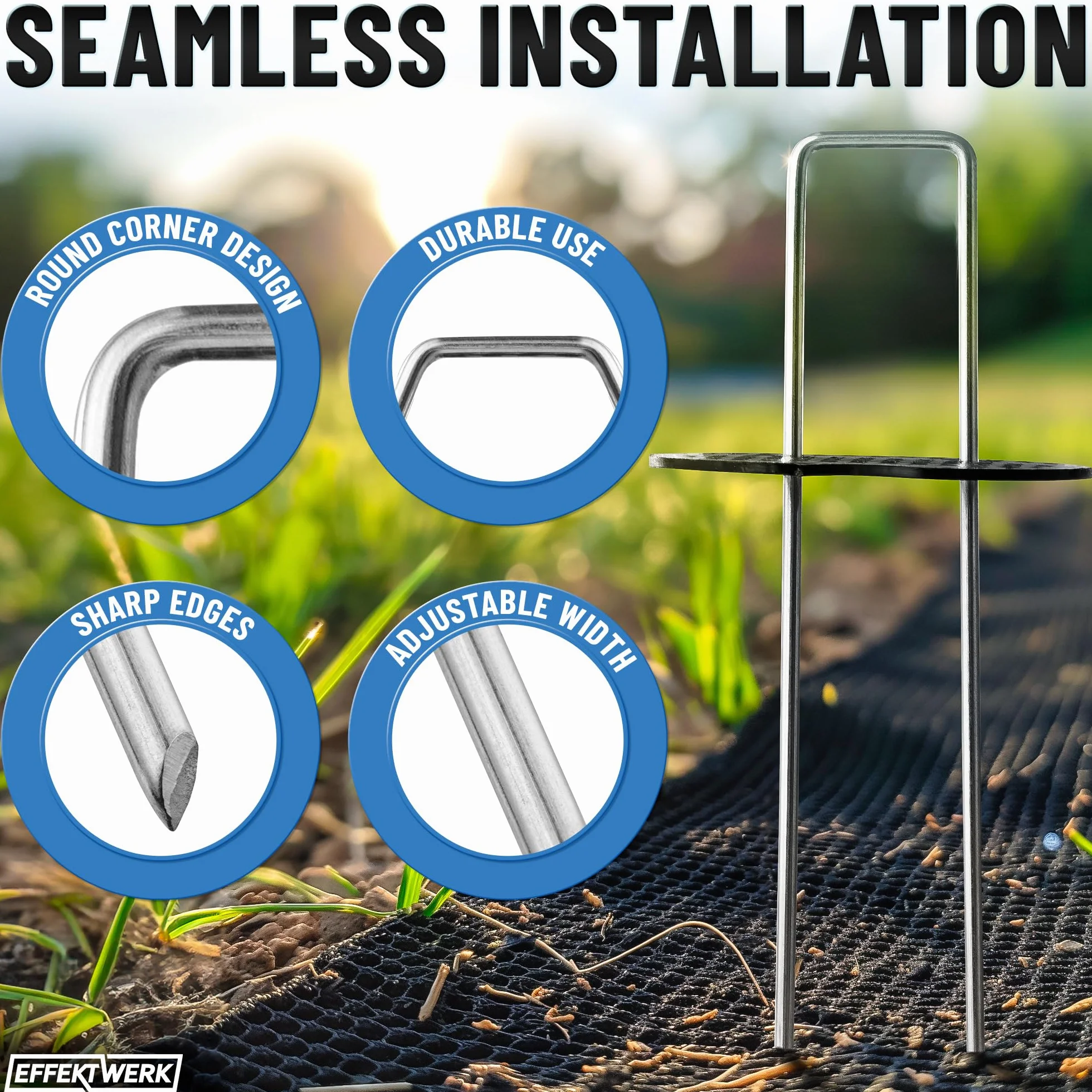 Garden Stakes (6" / 150mm, 50 PK), Galvanized U-Shaped Landscape Staples, Fabric Pins for Weed Barrier & Turf Installation