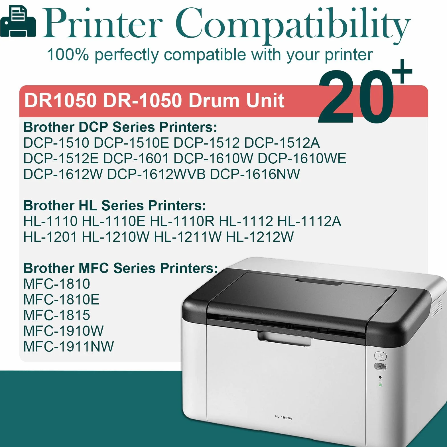 DR-1050 bęben do Brother DR1050 kompatybilny z HL-1110 HL-1112 HL-1212W HL-1212 HL-1210 HL-1210W DCP-1510 DCP-1610W DCP-1612W DCP-1512 MFC-1810 MFC-1810E MFC-199E Drukarka 10 W czarna Bęben
