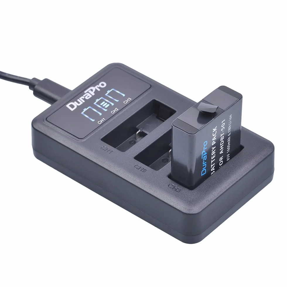 DuraPro 3 szt. baterii do GoPro Hero 7 Hero 6 Hero 5 + szybka ładowarka USB z 3 gniazdami LED z portem typu C do akcesoriów GoPro (kompatybilne z GoPro Hero5 All Firmwares v02.00, v02.01)