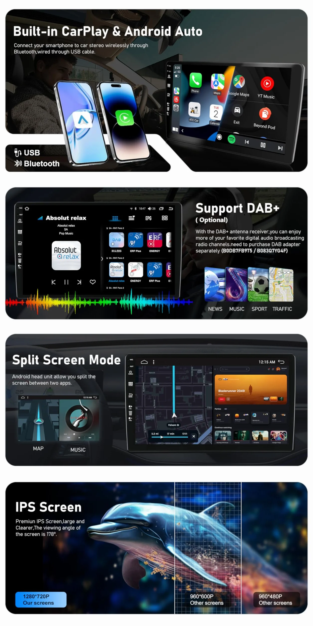 [2G + 64G] 9-calowe radio samochodowe do Mercedes-Benz W163 ML320 ML350 ML400 ML500 1997-2005 nawigacja GPS - Wireless CarPlay Android Auto - Kamera - Android 15 2 DIN - DAB sterowanie