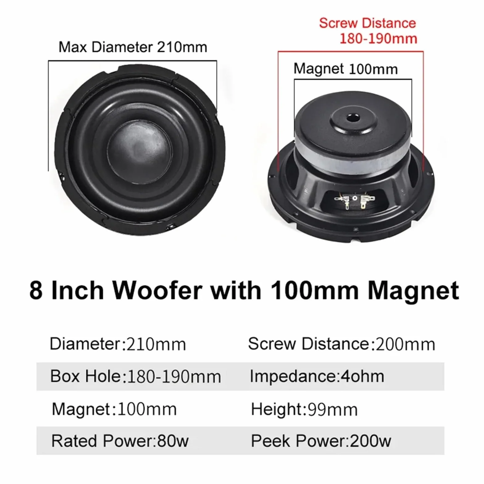8 Cal 80W 4Ohm głośnik niskotonowy niska częstotliwość Audio Bass SubWoofer DIY nagłośnienie kino domowe muzyczny
