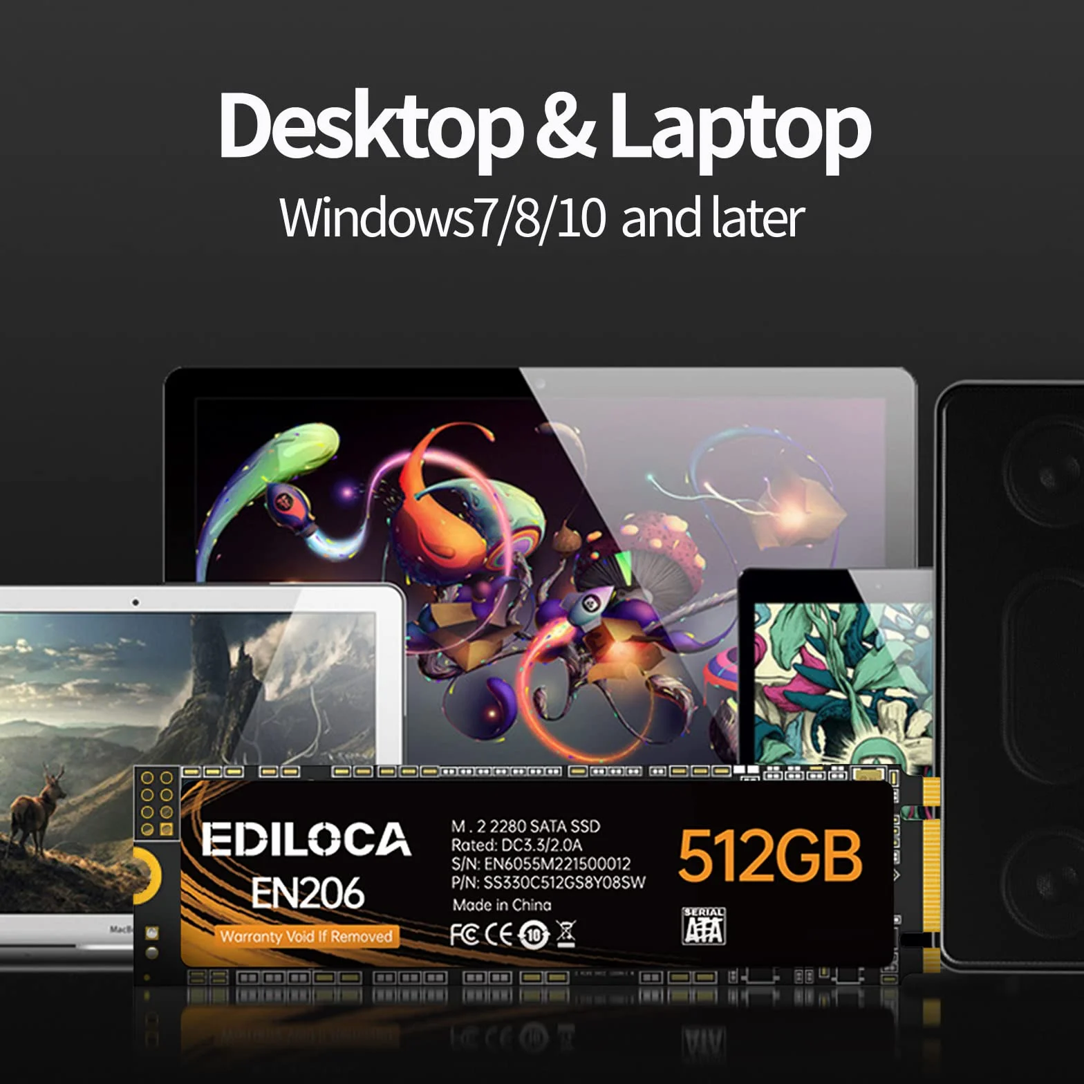 Ediloca EN206 512 GB 3D NAND TLC M.2 SSD, M.2 2280 SATA III 6 Gb/s SSD wewnętrzny dysk twardy, prędkość odczytu/zapisu do 550/460 MB/s, kompatybilny z ultrabookami, tabletami i mini komputerami