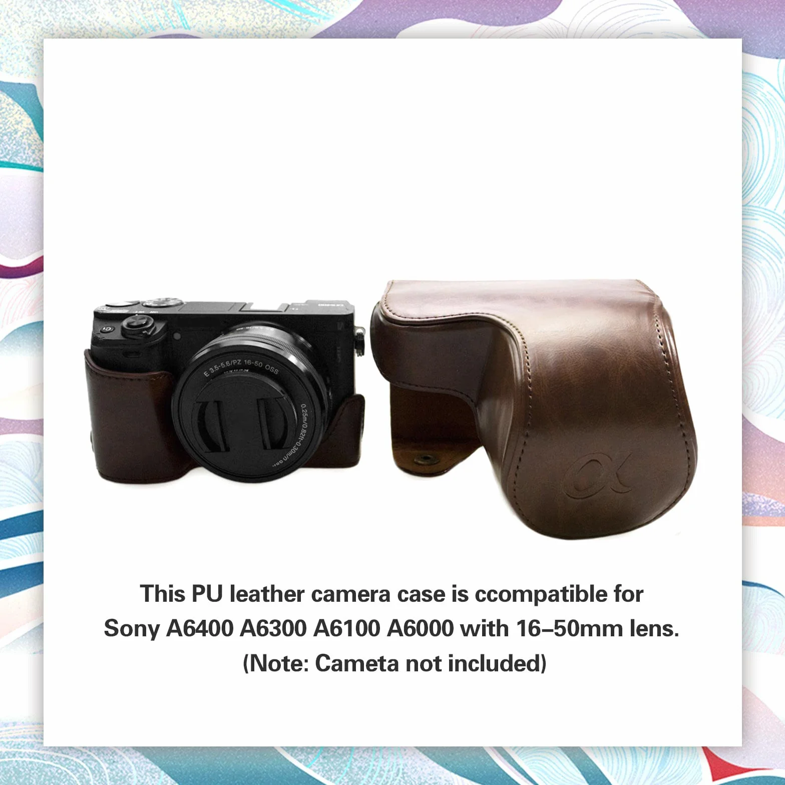 kinokoo Sony A6400 etui ze skóry PU, etui ochronne, kompatybilne z Sony A6400 A6100 A6000 A6300 z obiektywem 16-50 mm, kolorowe, kawa