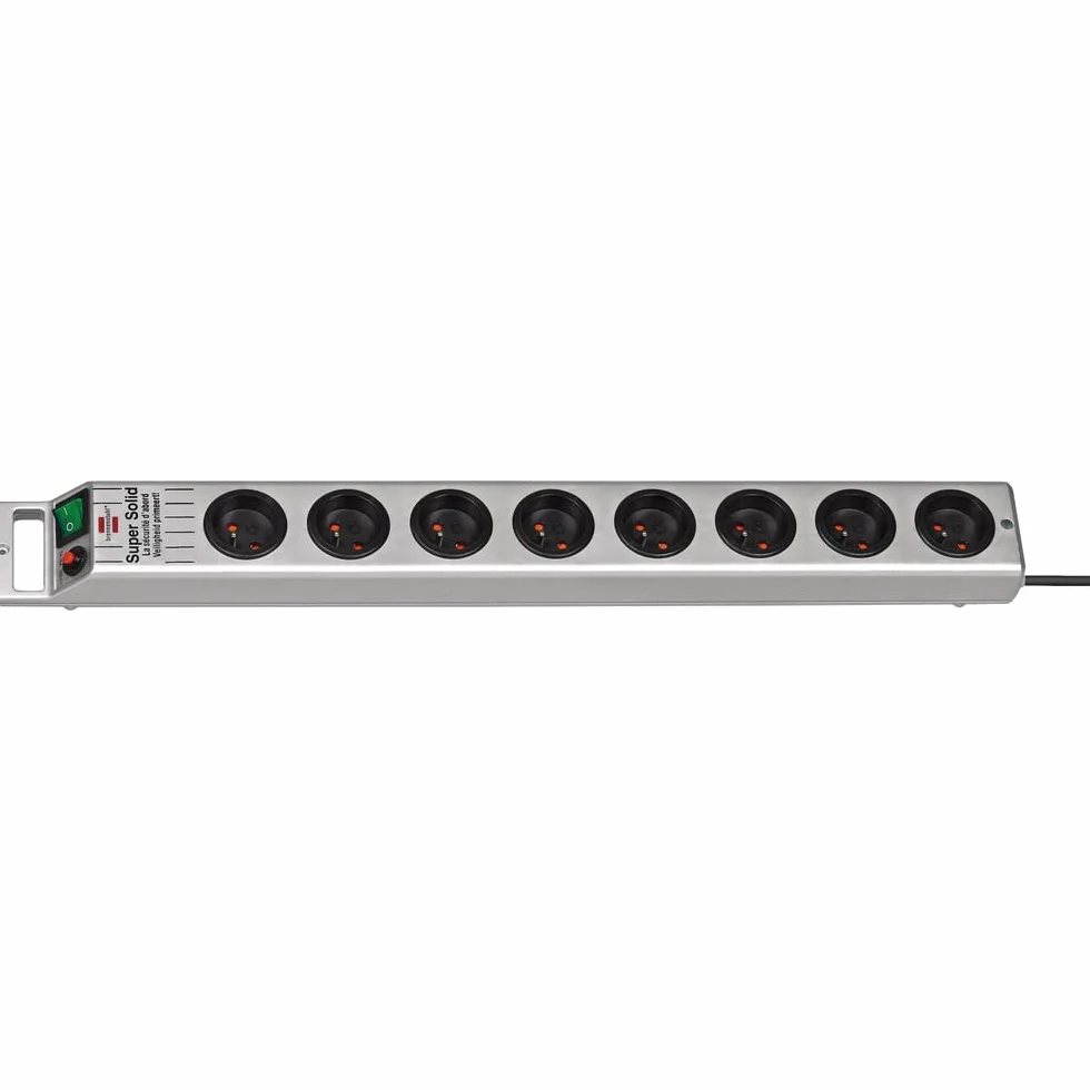 Brennenstuhl Super-Solid Line 1153344118 Listwa Zasilajaca, Srebrny, 8 Gniazd/2.5 m