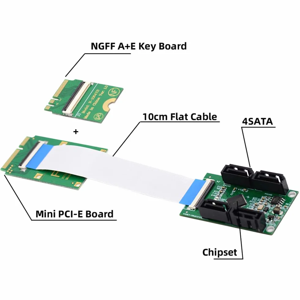 Mini PCI-E PCI Express i NGFF A+E klucz do SATA 3.0 cztery porty adapter kabel 6 Gb/s dysk twardy karta przedłużająca do SSD