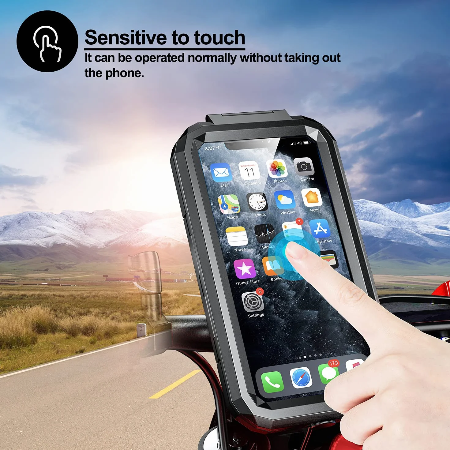 iMESTOU Wodoodporny uchwyt na telefon motocyklowy IP67/ładowarka USB C do kierownicy telefonu komórkowego z obrotem o 360° do telefonów 4,7-6,1" (S)
