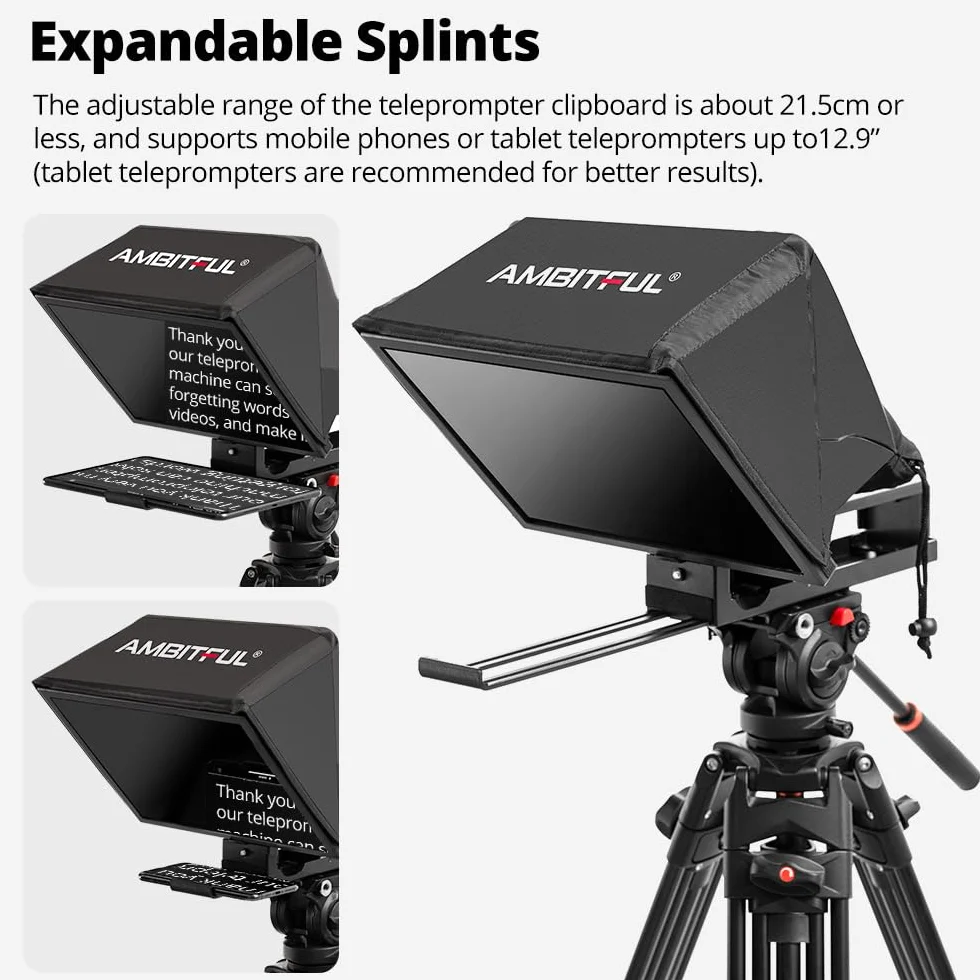 Ambitful T14Pro Teleprompter 35.6 cm do aparatu, iPada tabletu z systemem Android, smartfona, sterowanie aplikacją/bez montażu, kompatybilny z iOS Android, do technik online, wywiadów, vloggera