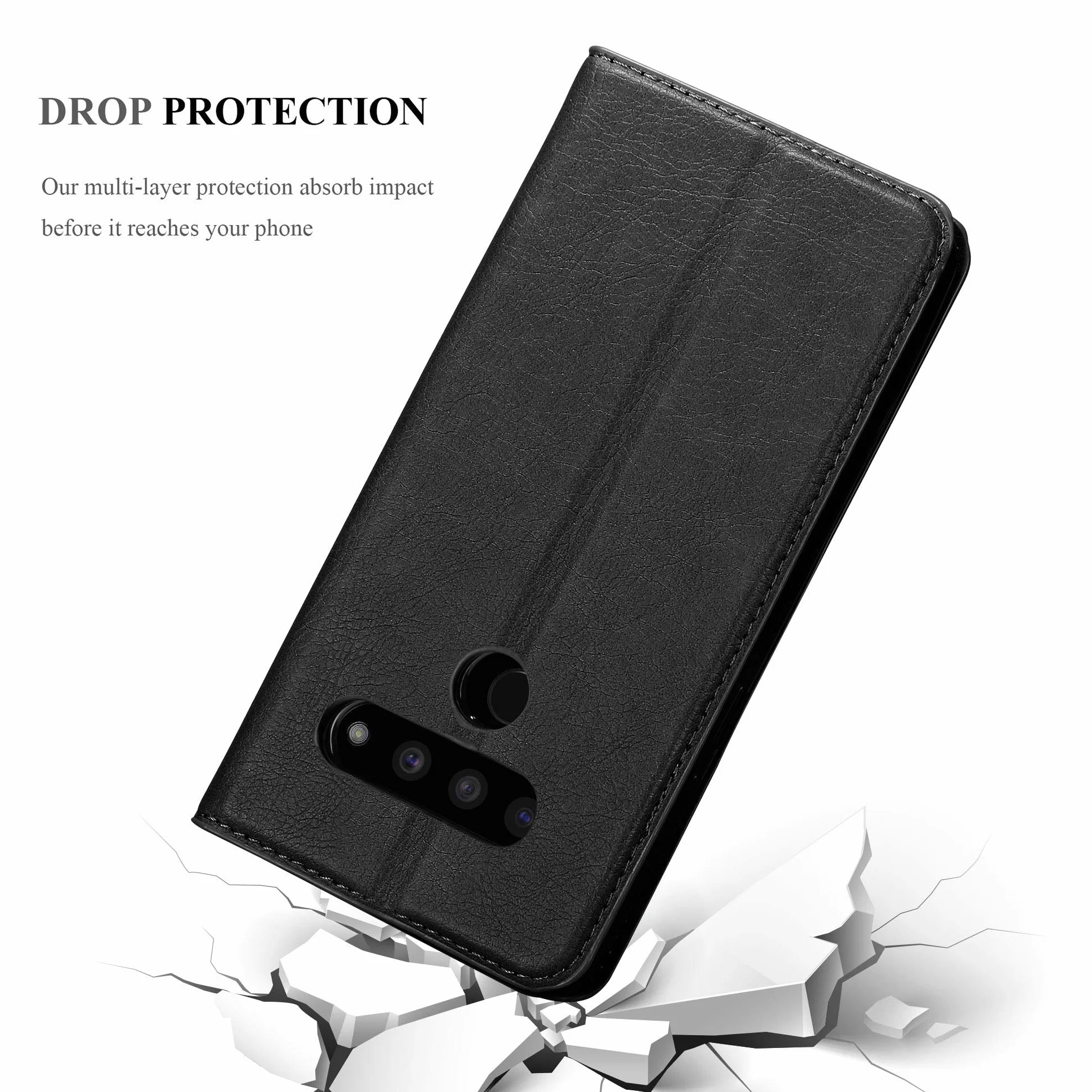 Etui Cadorabo kompatybilne z LG V50 w CZARNYM NOCIE - Etui ochronne z magnetycznym zamknięciem, funkcja uchwytu i przegródką na karty