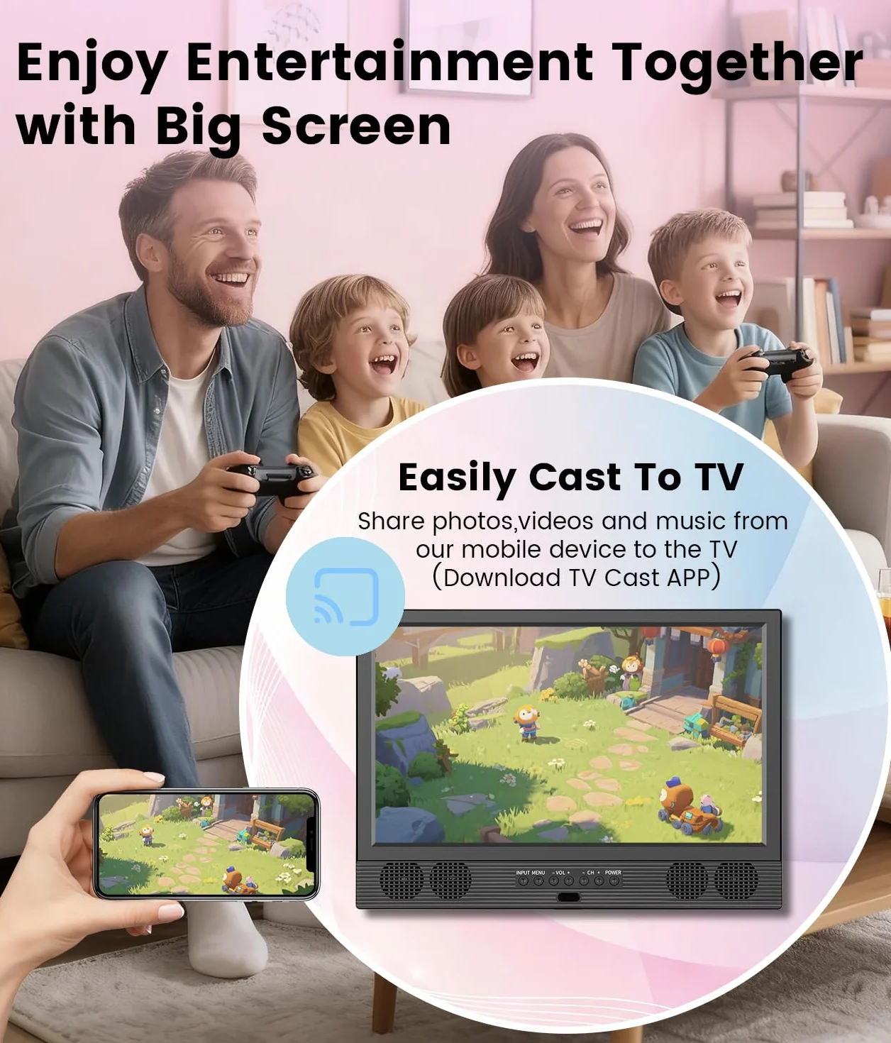 Feihe - Mały 14-calowy inteligentny telewizor, płaski wyświetlacz LED HD z tunerem ATSC/HDMI/USB/AV do kuchni, kampera, kampera, sypialni lub rozrywki w podróży