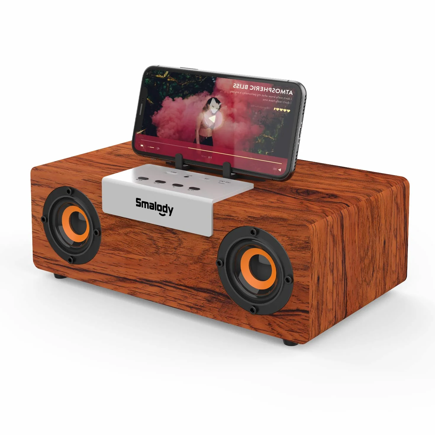 Shocking Bass Głośnik Bluetooth, Smalody Potężny 50W 2.1HD Stereo Subwoofer Drewniane bezprzewodowe przenośne głośniki na zewnątrz/do gier/komputera/telefonu/laptopa/projektora