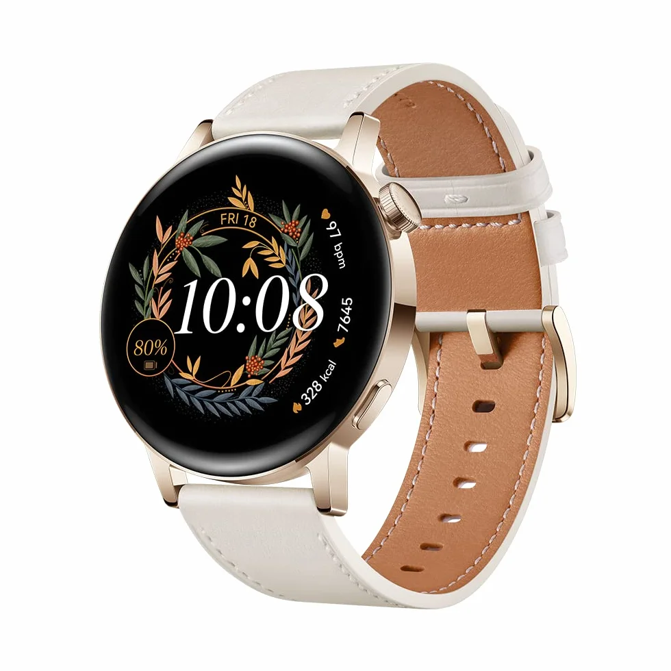 HUAWEI Smartwatch Watch GT 3 42 mm, długi czas pracy baterii, monitorowanie SpO2, dokładny monitoring tętna, 100+ trybów treningowych, połączenia Bluetooth, biały