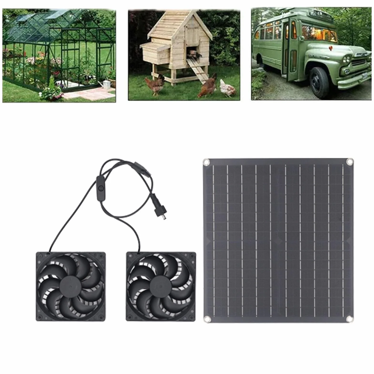 Wentylator Słoneczny, Wentylator Panelowy 25 W, Odporny na Warunki Atmosferyczne, z Podwójnym Wentylatorem DC do Małych Kurników, Szklarni, Szop, Domów dla Zwierząt, Okna