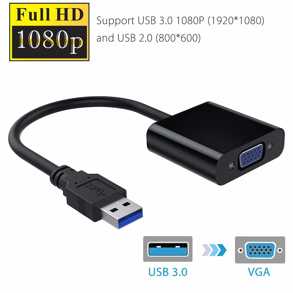 RGBS Adapter 1080P USB 3.0 na VGA konwerter wideo karta graficzna wyświetlacz zewnętrzny adapter kabla do komputera laptopa Windows 7/8/8.1/10/11, tabletów i Windows XP, wbudowany sterownik, nie