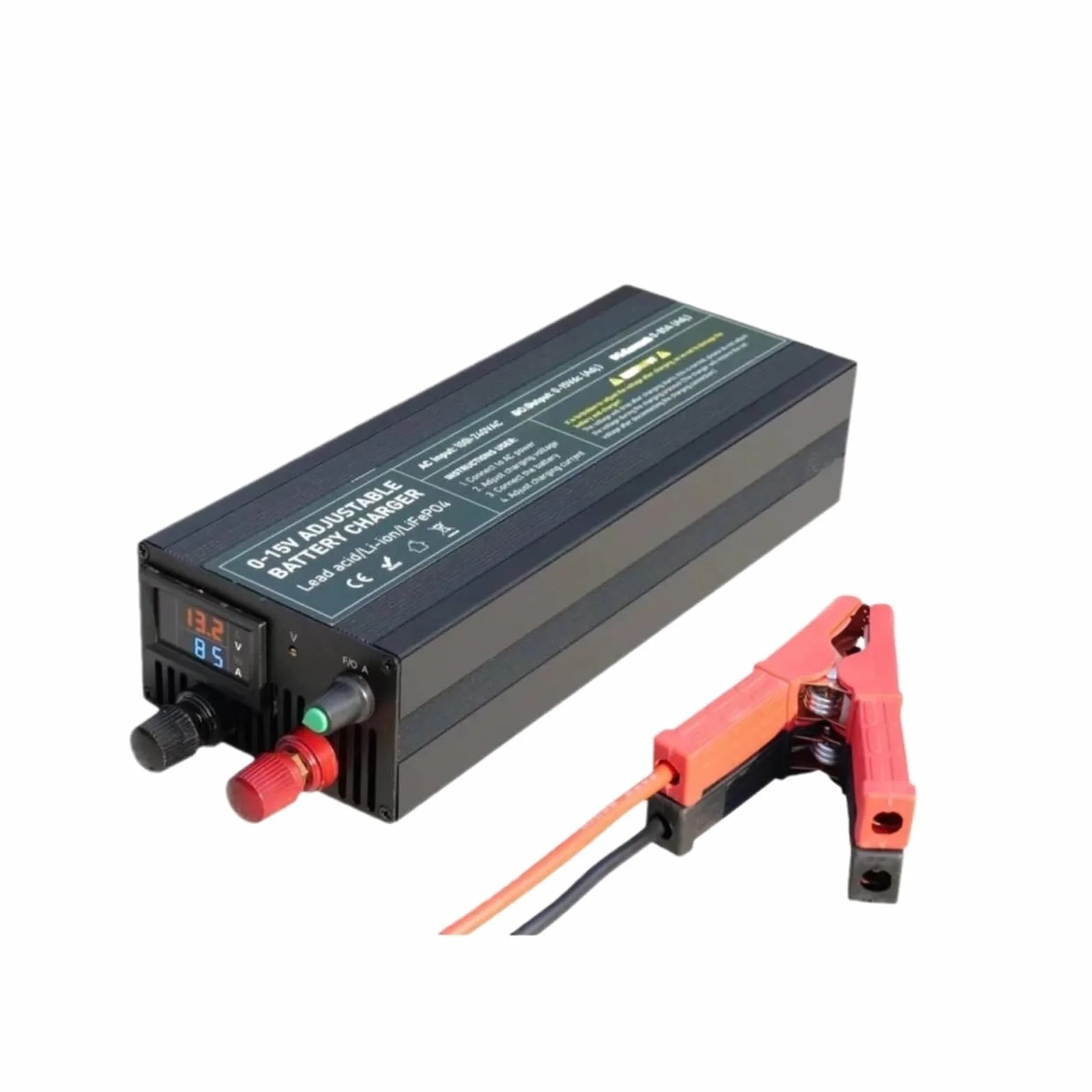 Ładowarka do akumulatorów o dużej mocy 14,6 V 60 A/85 A/100 A LCD inteligentna uniwersalna ładowarka szybkie ładowanie do regulacji prądu i napięcia 0-15 V (CL60A z klipsem)