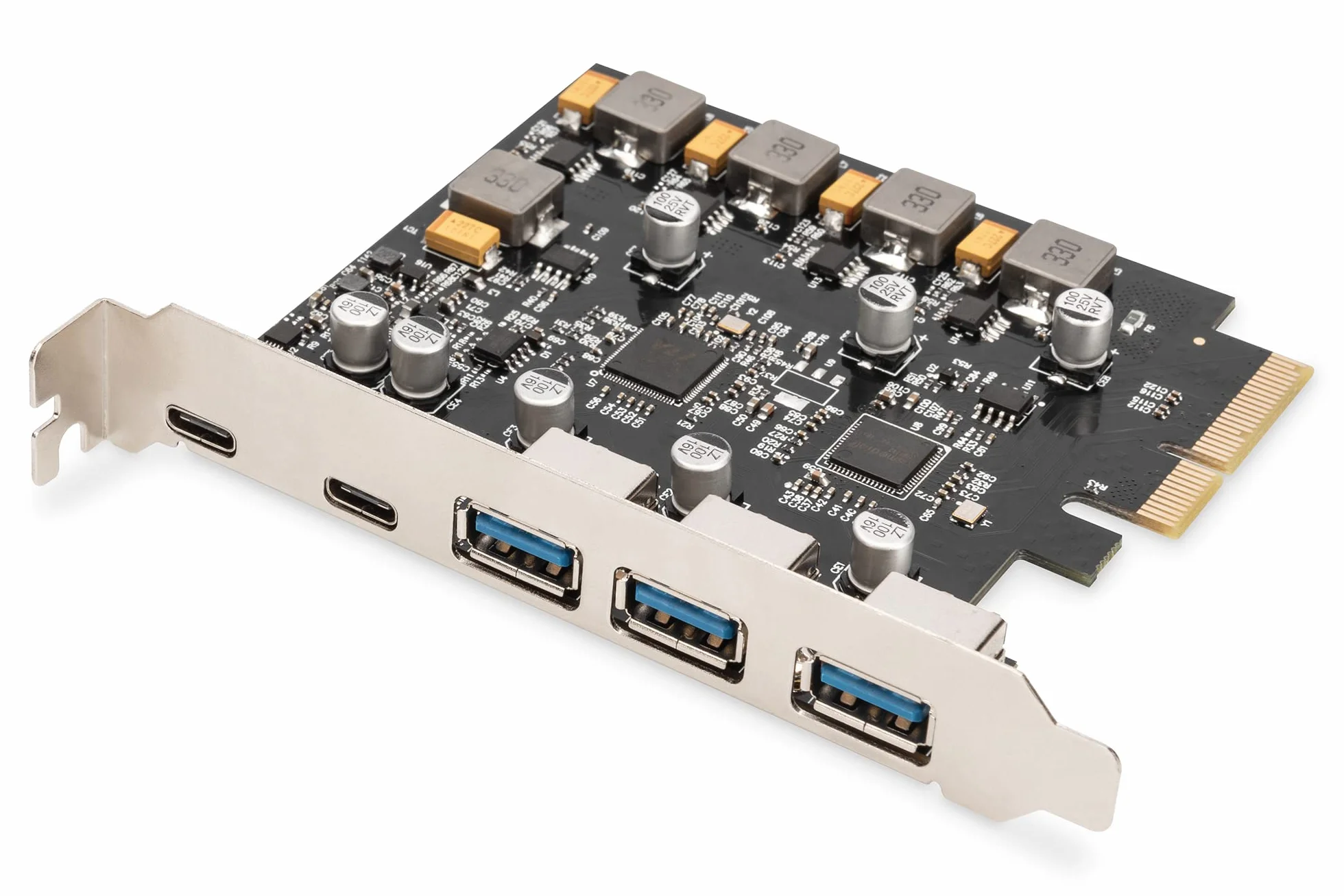DIGITUS Karta IO - PCIe - 2x USB-C, 3x USB A - karta interfejsu USB 3.1 Gen 2 - do 10 Gbps - Plug & Play