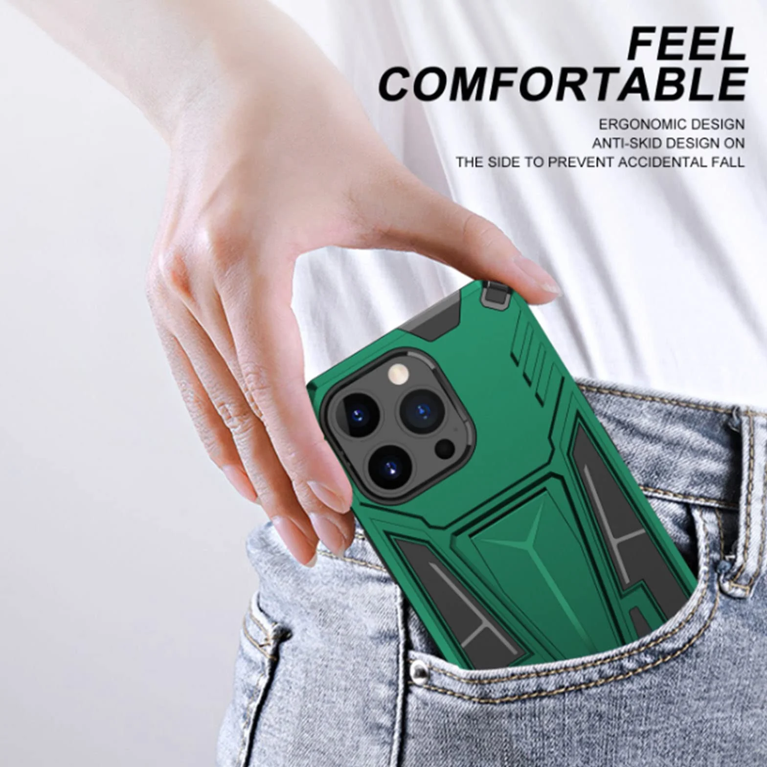 Etui do iPhone 13 Pro Max/13 Pro/13/13 mini, odporne na wstrząsy twardy tylny zderzak silikonowy pokrowiec ochronny z podpórką, kompatybilny z magnetycznym uchwytem samochodowym, srebrny, 13 Pro 6,1"