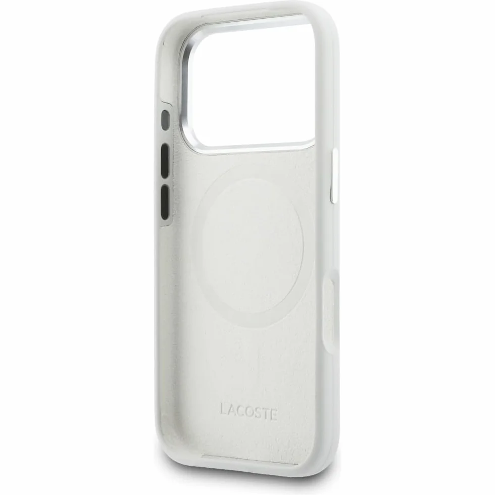 CG MOBILE Lacoste HC silikonowe metalowe logo kompatybilne z MagSafe etui do iPhone 17 Pro (szare)