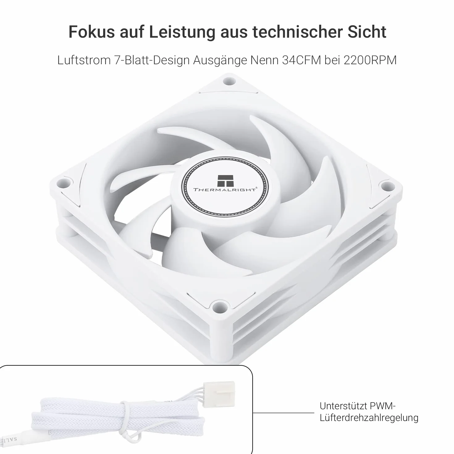 Thermalright TL-B8W CPU wentylator komputerowy, cichy, 4-pinowy PWM, cichy wentylator chłodzący, 80 mm, prędkość 2200 obr./min, 80 x 80 x 25 mm (biały)