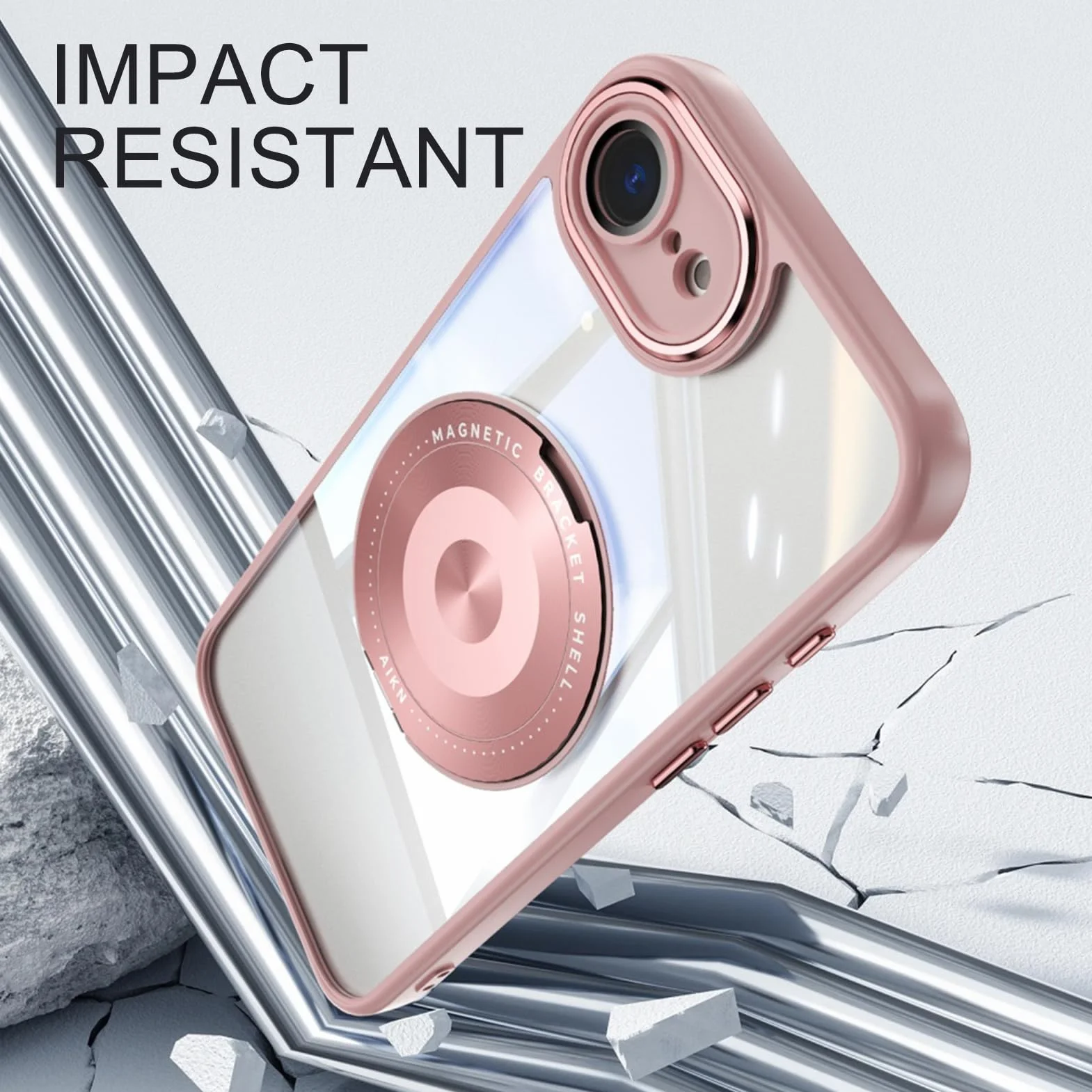 Etui na iPhone'a 17E, pierścień z magnetycznym ssaniem, przezroczyste etui ochrona przed wstrząsami, przezroczysta, smukła tylna obudowa, szary, 17E