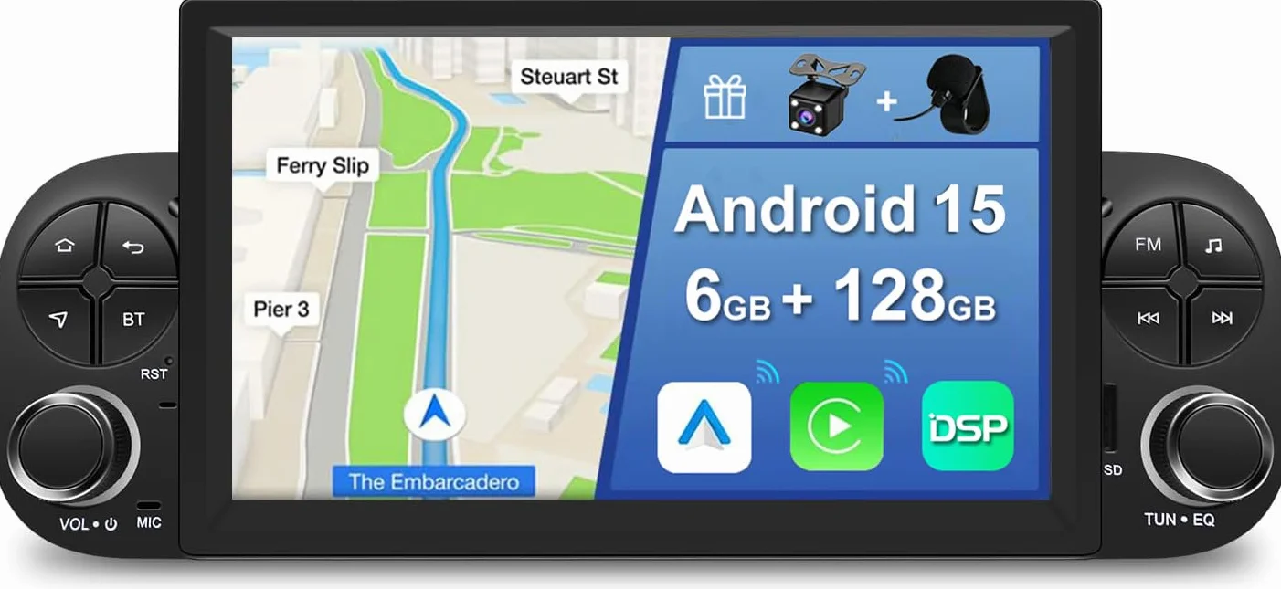 [6 GB + 128 GB] radio samochodowe z systemem Android 14 do FIAT Panda MK3 typ 319 2013-2020 [zintegrowany CarPlay/Android Auto/DSP/GPS]-7-calowy ekran IPS DAB/Mirror Link/Bluetooth 5.0/360