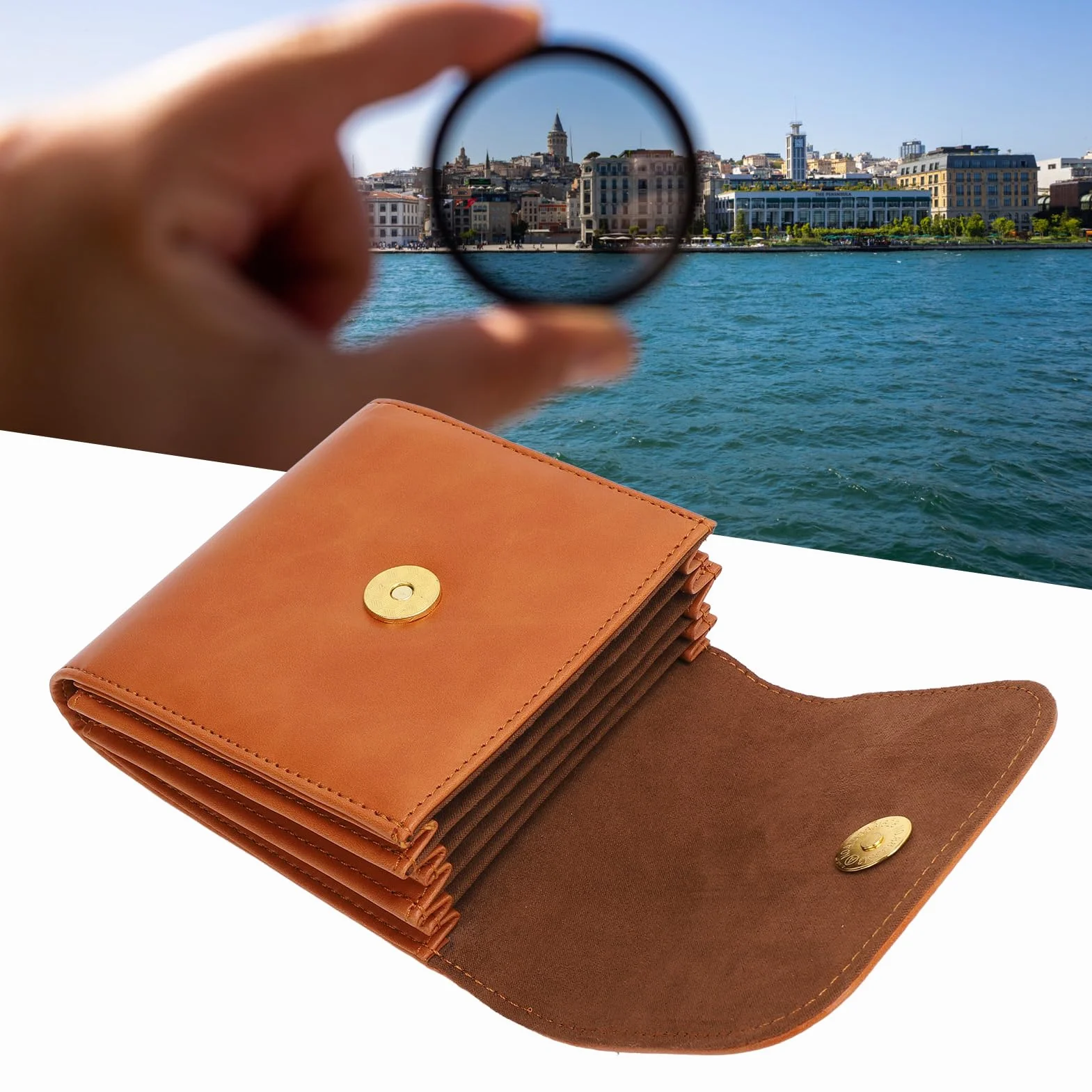 Retro Etui na Filtr Obiektywu 100 mm, Skóra PU, Odporna na Wstrząsy, Wodoodporna