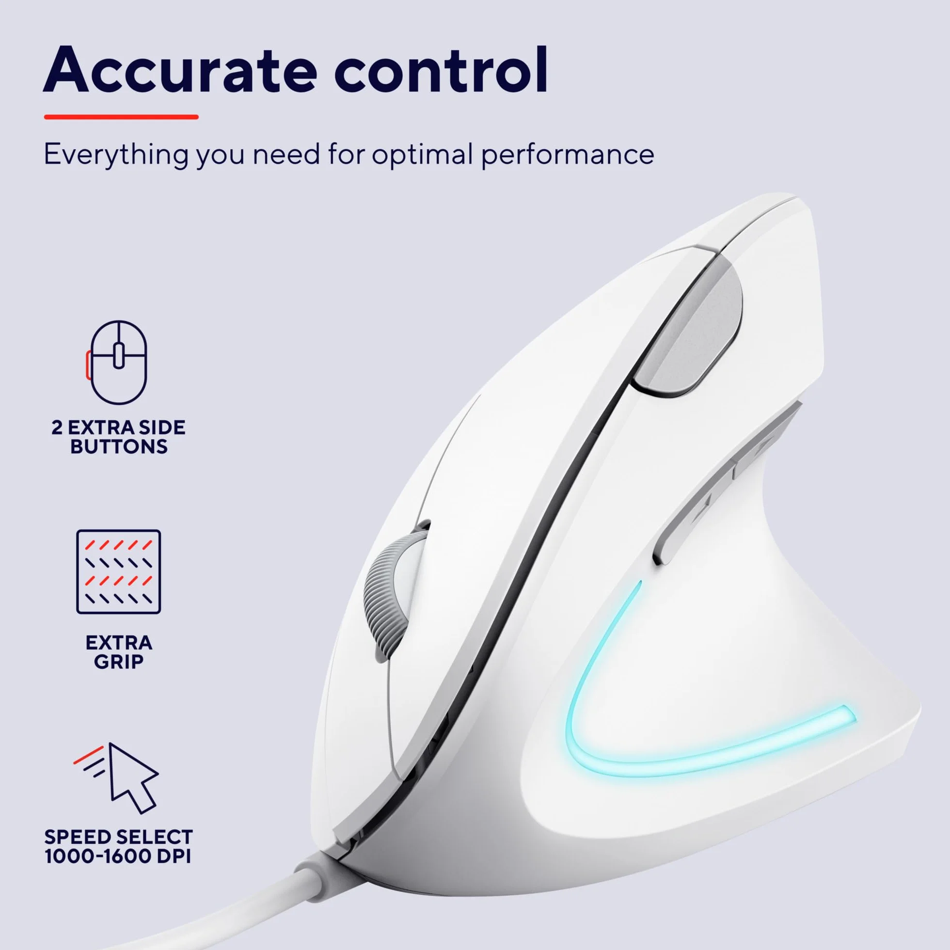 Verto Ergonomiczna mysz przewodowa pionowa LED 1000-1600 DPI 6 przycisków USB 1,5 m