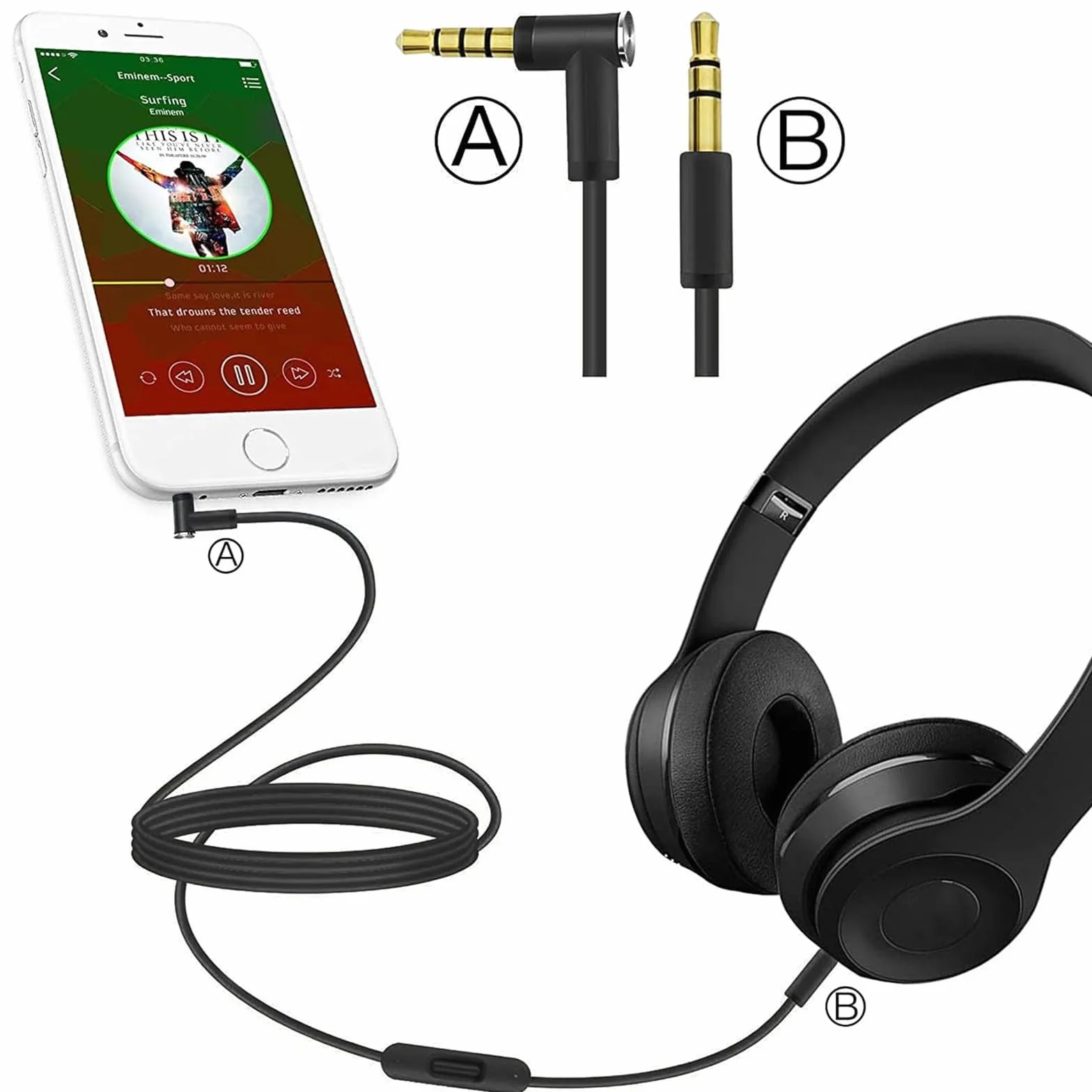Zapasowy kabel audio Beats by Dr. Dre Solo2/3/Studio 2/3 Pro z mikrofonem i regulacją głośności, 1,2 m, czarny