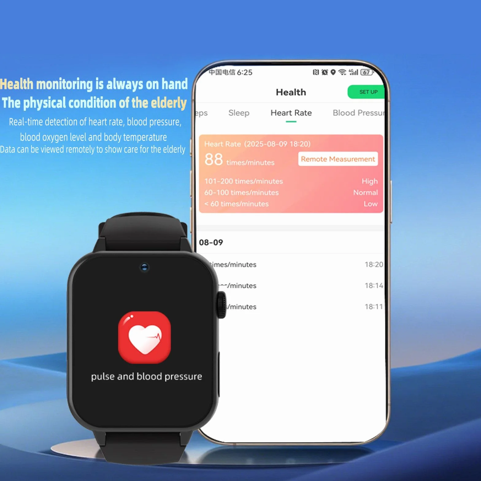 Zegarek z alarmem osobistym dla seniorów, lokalizator GPS, smartwatch z lokalizacją, wibracjami i dzwonkiem, podwójne przypomnienie A80-Red
