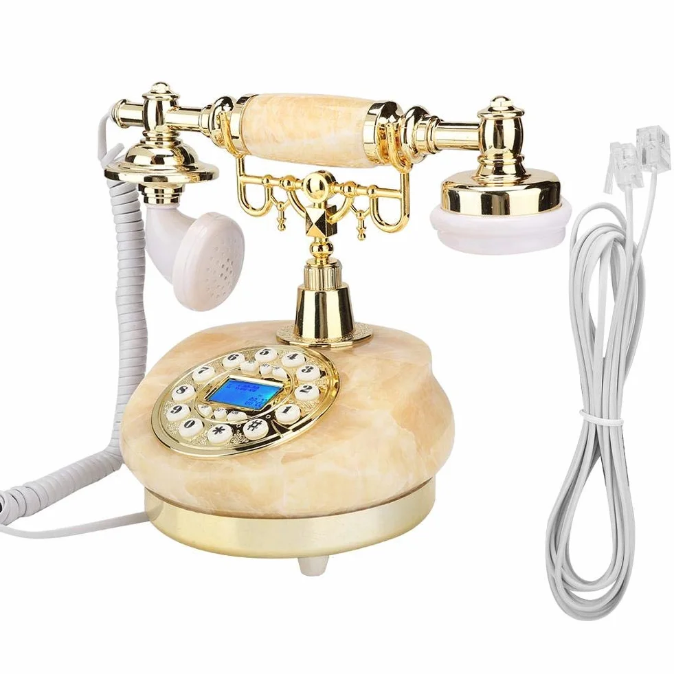 Telefon retro, antyczny telefon z wyświetlaczem LCD, telefon stacjonarny FSK/DTMF z podwójnym systemem, telefon analogowy w stylu europejskim, telefon stacjonarny na prezent/do salonu