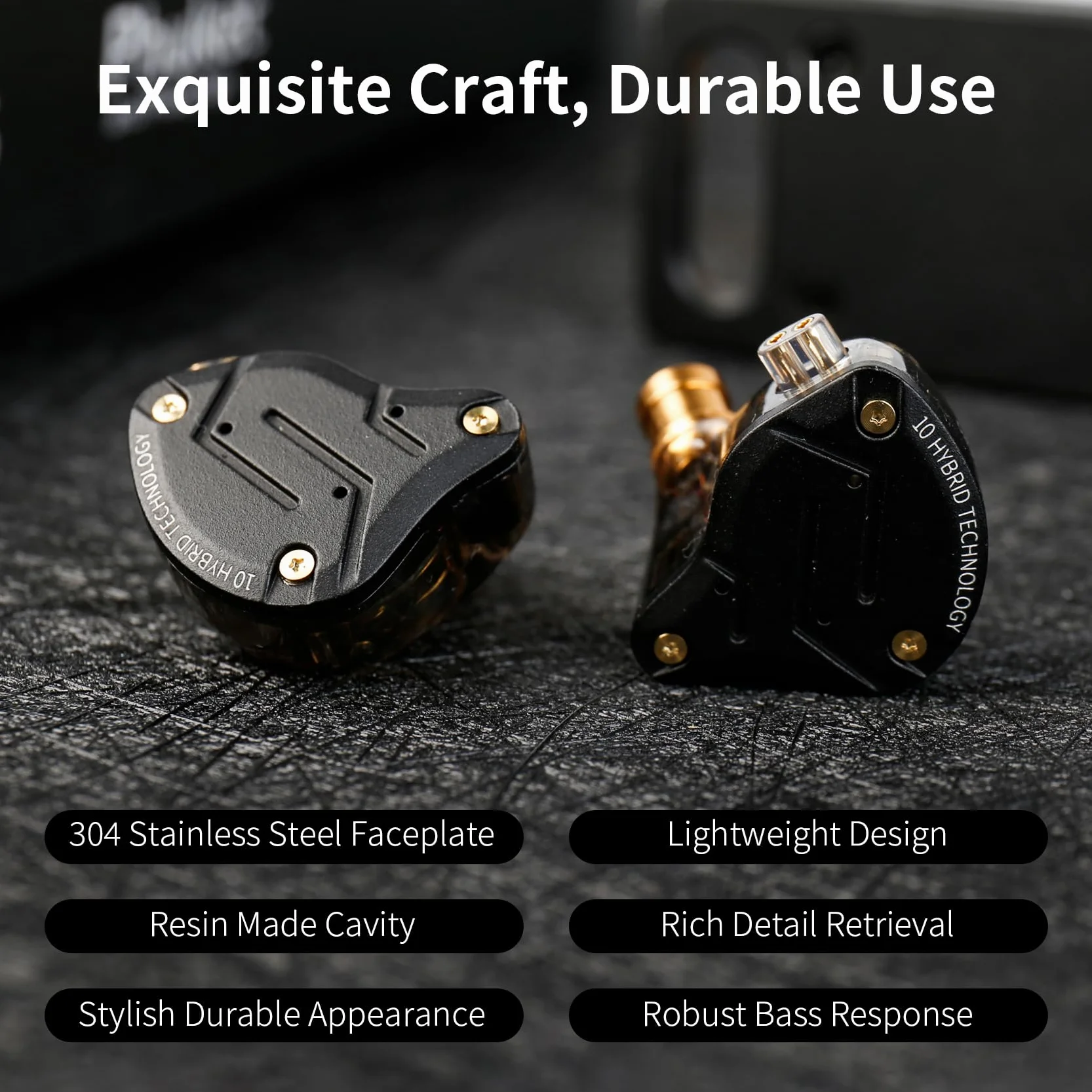 KINBOOFI KZ ZS10 Pro słuchawki douszne do monitorowania, słuchawki HiFi KZ ze sterownikami 4BA i 1DD, ulepszone ZS10 Pro z odłączanym kablem 0,75 mm 2-pinowym 6N OFC (z mikrofonem, czarne)