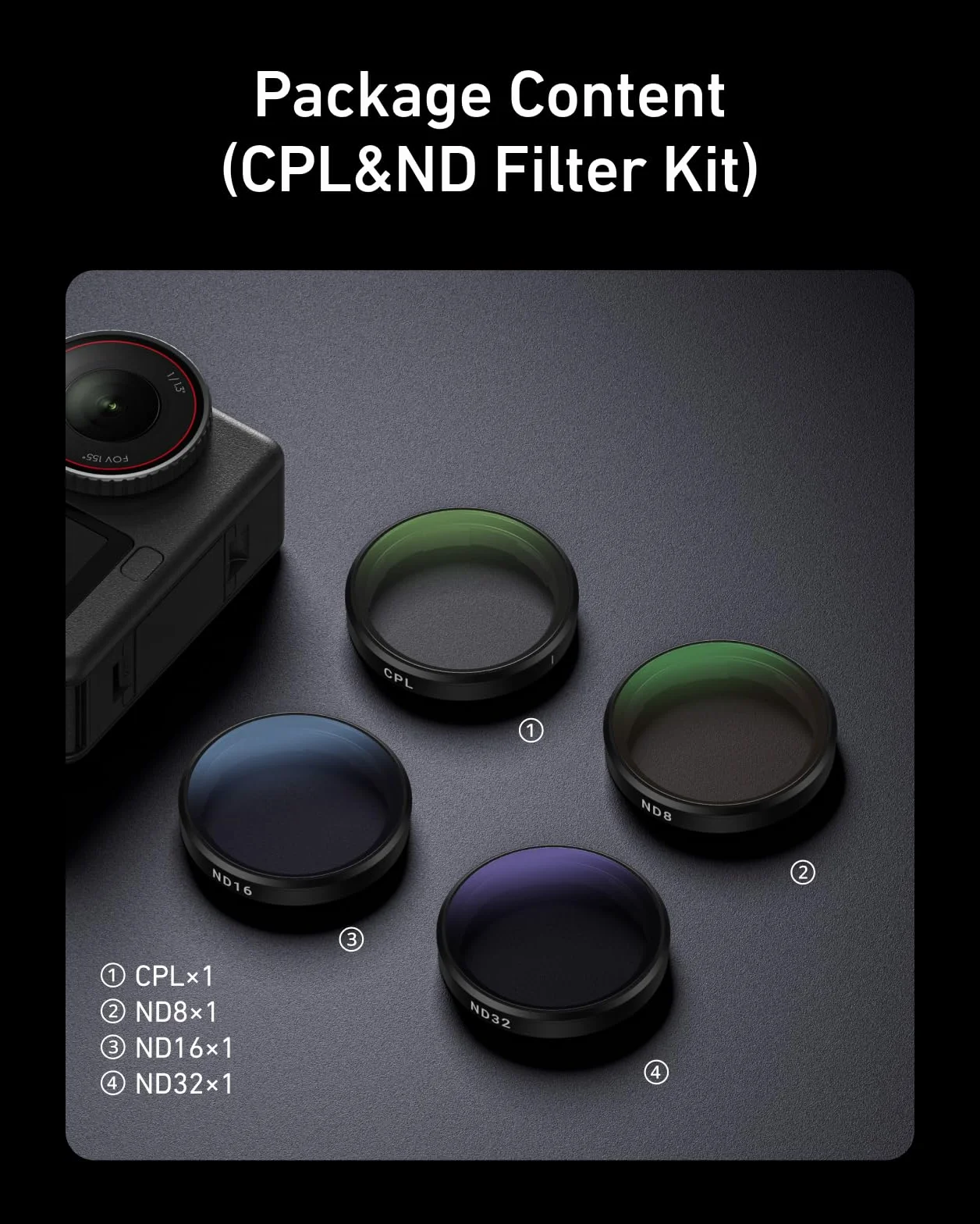 TELESIN CPL ND zestaw filtrów do DJI Osmo Action 6 – 4-pak ND8 ND16 ND32 filtr polaryzacyjny, szybkomocowany filtr neutralnej gęstości, szkło optyczne HD wielowarstwowo powlekane, akcesoria Creator